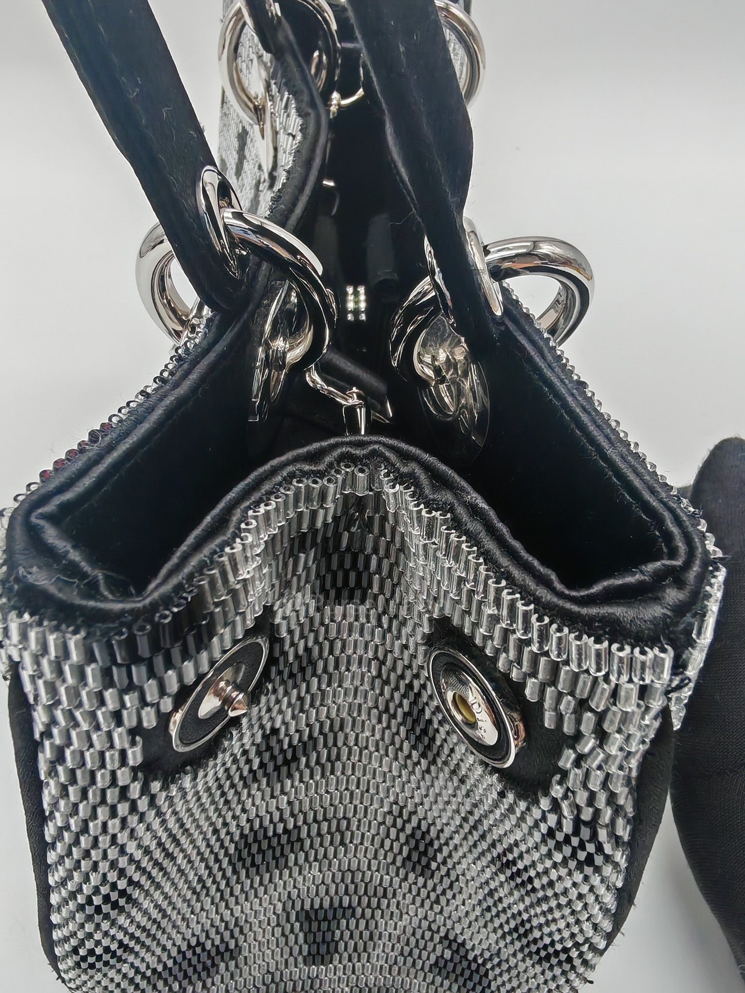Christian Dior Leopard Lady Dior in Black and Gray  Wool Sequin Leather and Silver Hardware