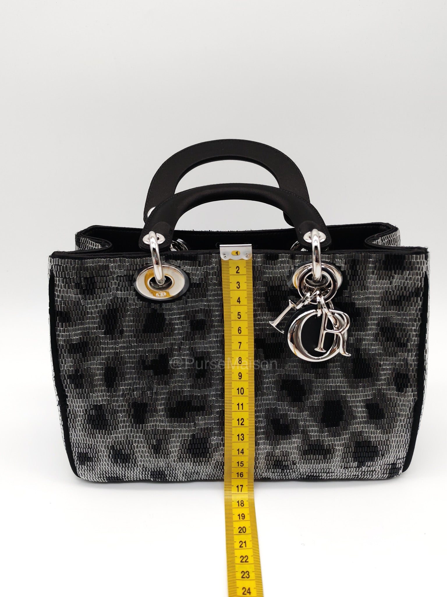 Christian Dior Leopard Lady Dior in Black and Gray  Wool Sequin Leather and Silver Hardware