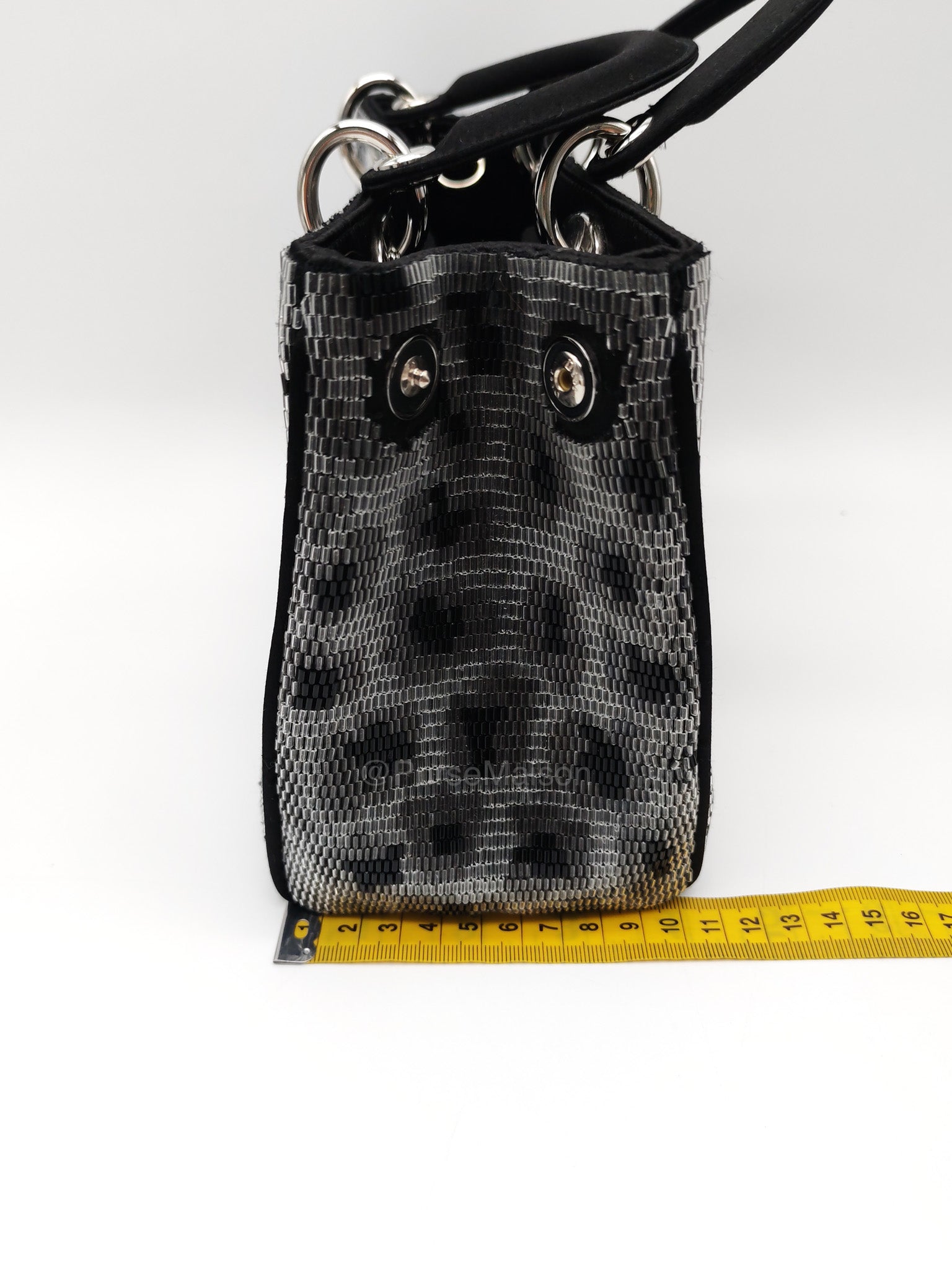Christian Dior Leopard Lady Dior in Black and Gray  Wool Sequin Leather and Silver Hardware
