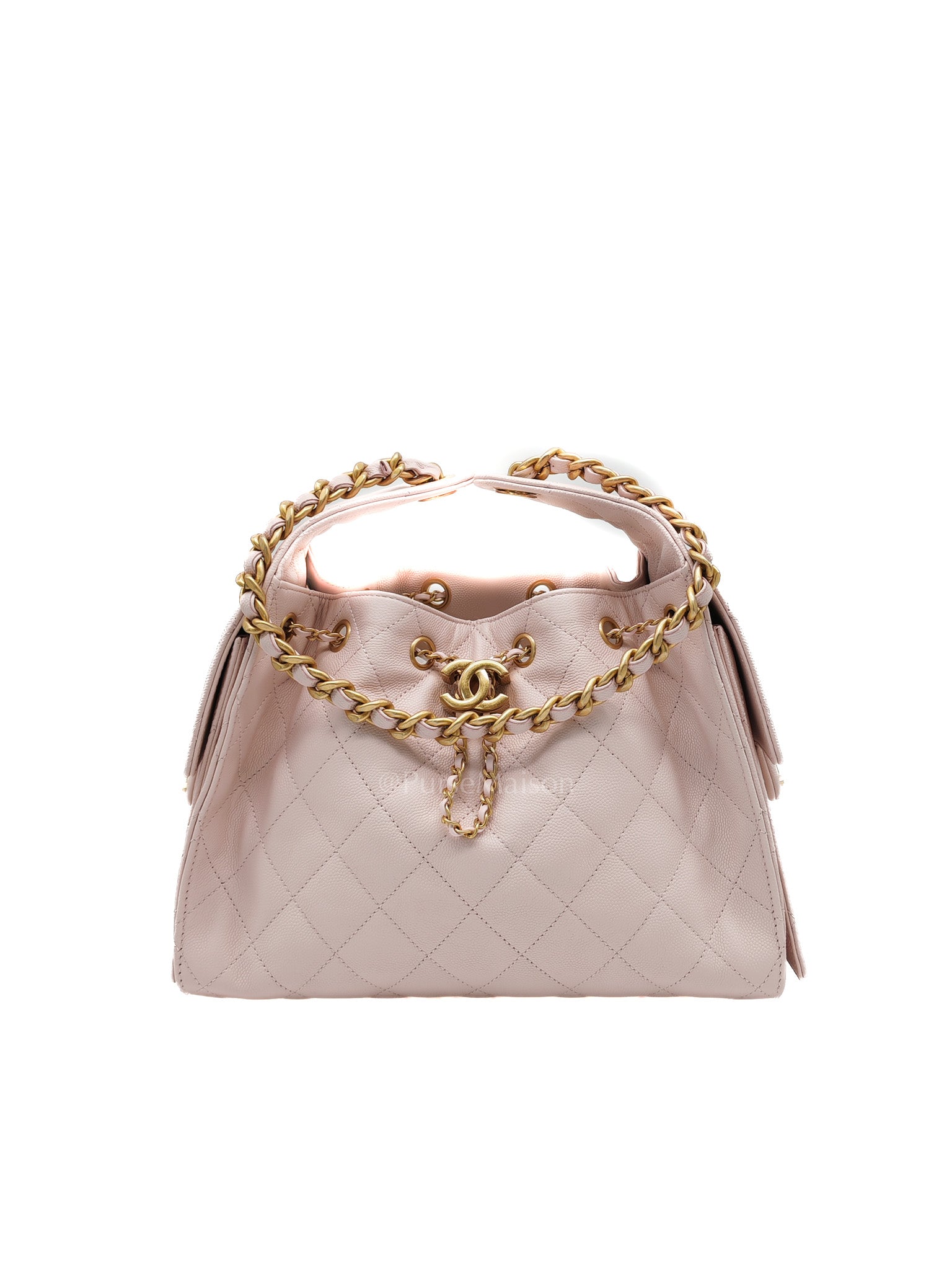 25 Small in Pink Caviar Leather and Aged Gold Hardware (Microchip)