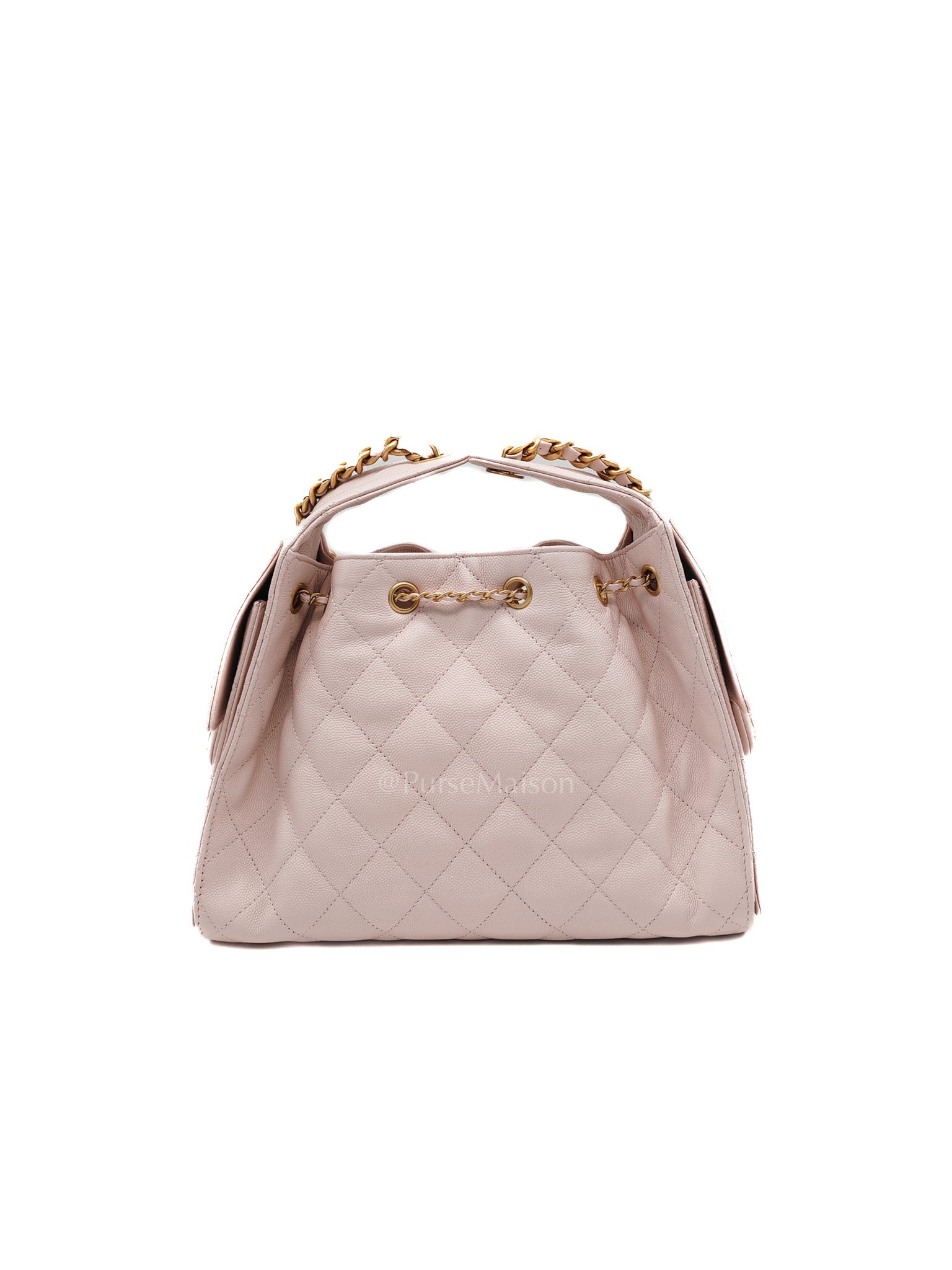 25 Small in Pink Caviar Leather and Aged Gold Hardware (Microchip)