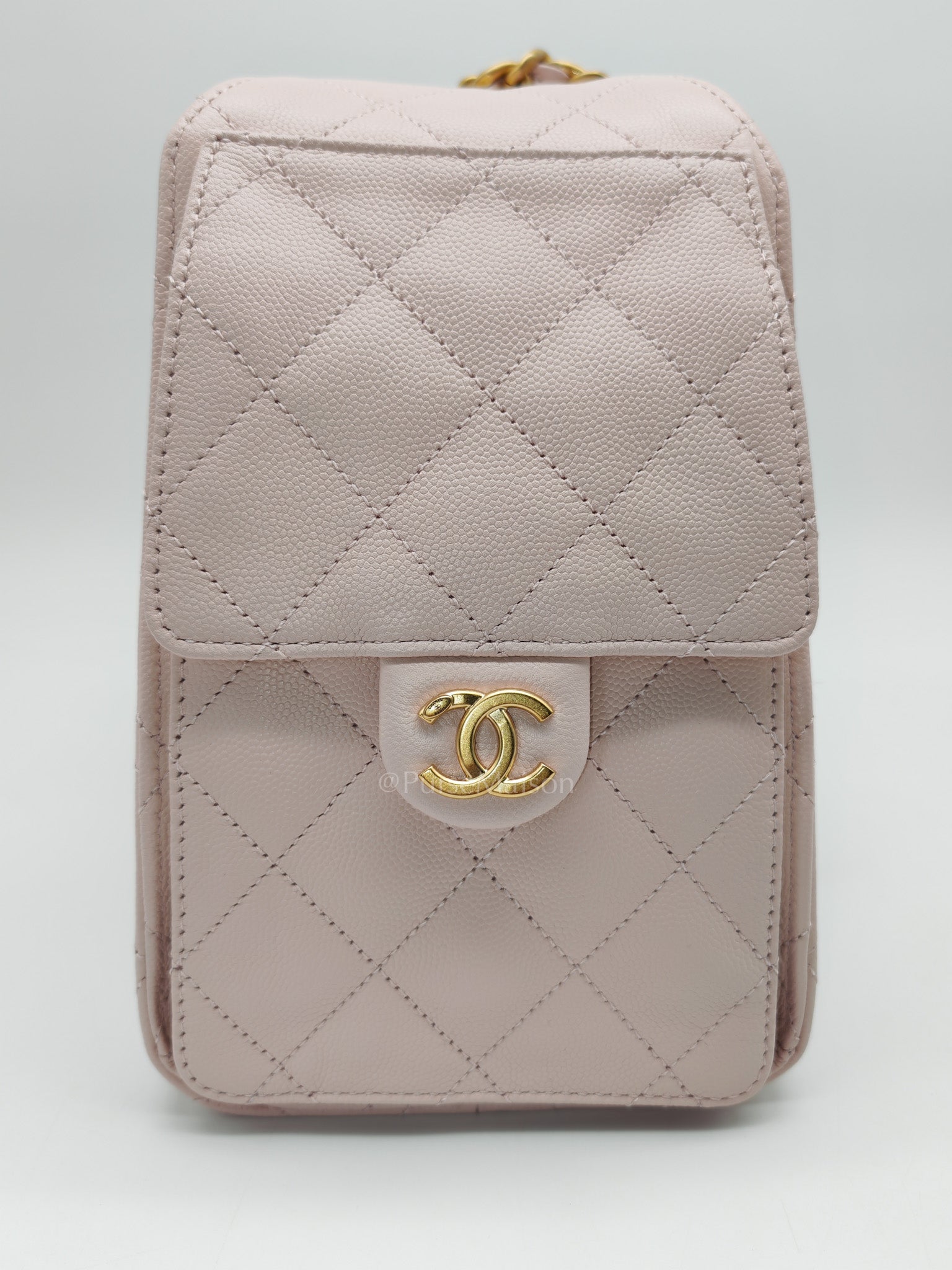 25 Small in Pink Caviar Leather and Aged Gold Hardware (Microchip)