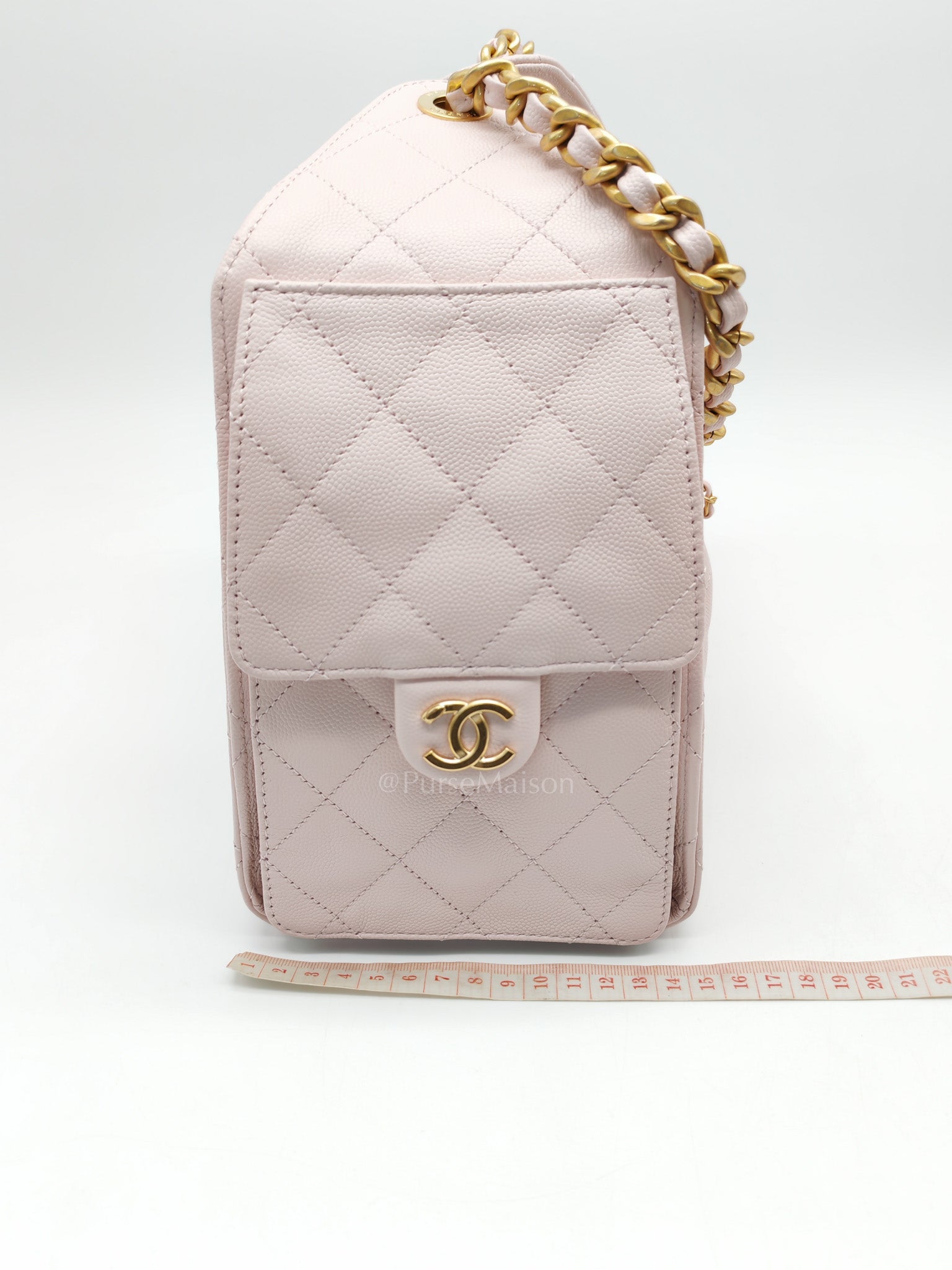 25 Small in Pink Caviar Leather and Aged Gold Hardware (Microchip)