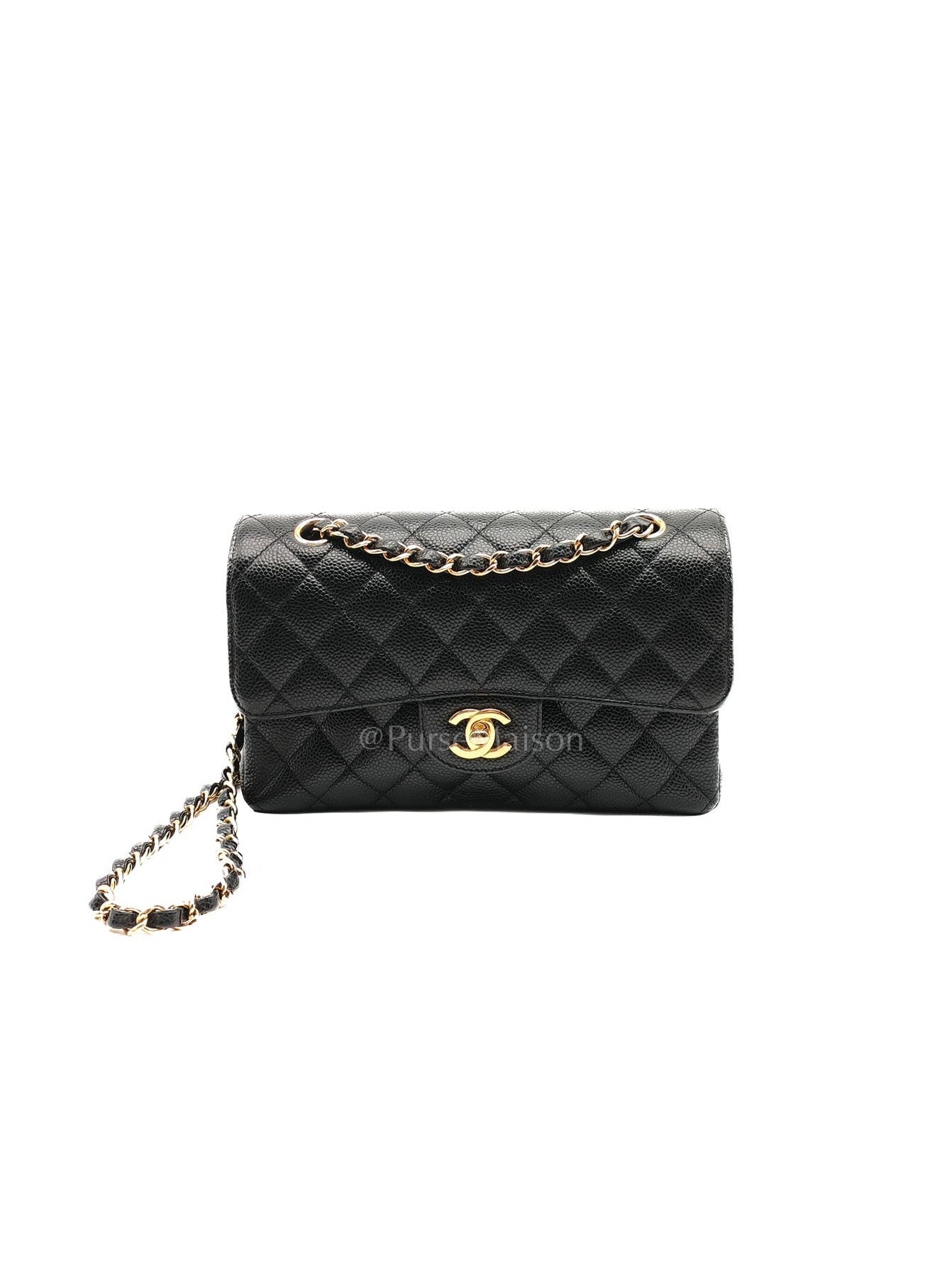 Classic Double Flap Small in Black Caviar Leather Gold Hardware (Microchip)