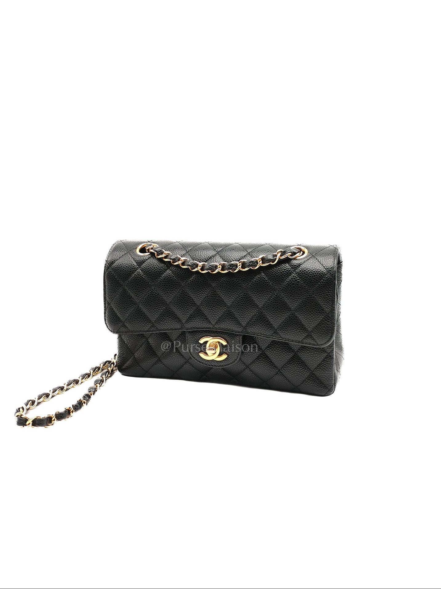 Classic Double Flap Small in Black Caviar Leather Gold Hardware (Microchip)