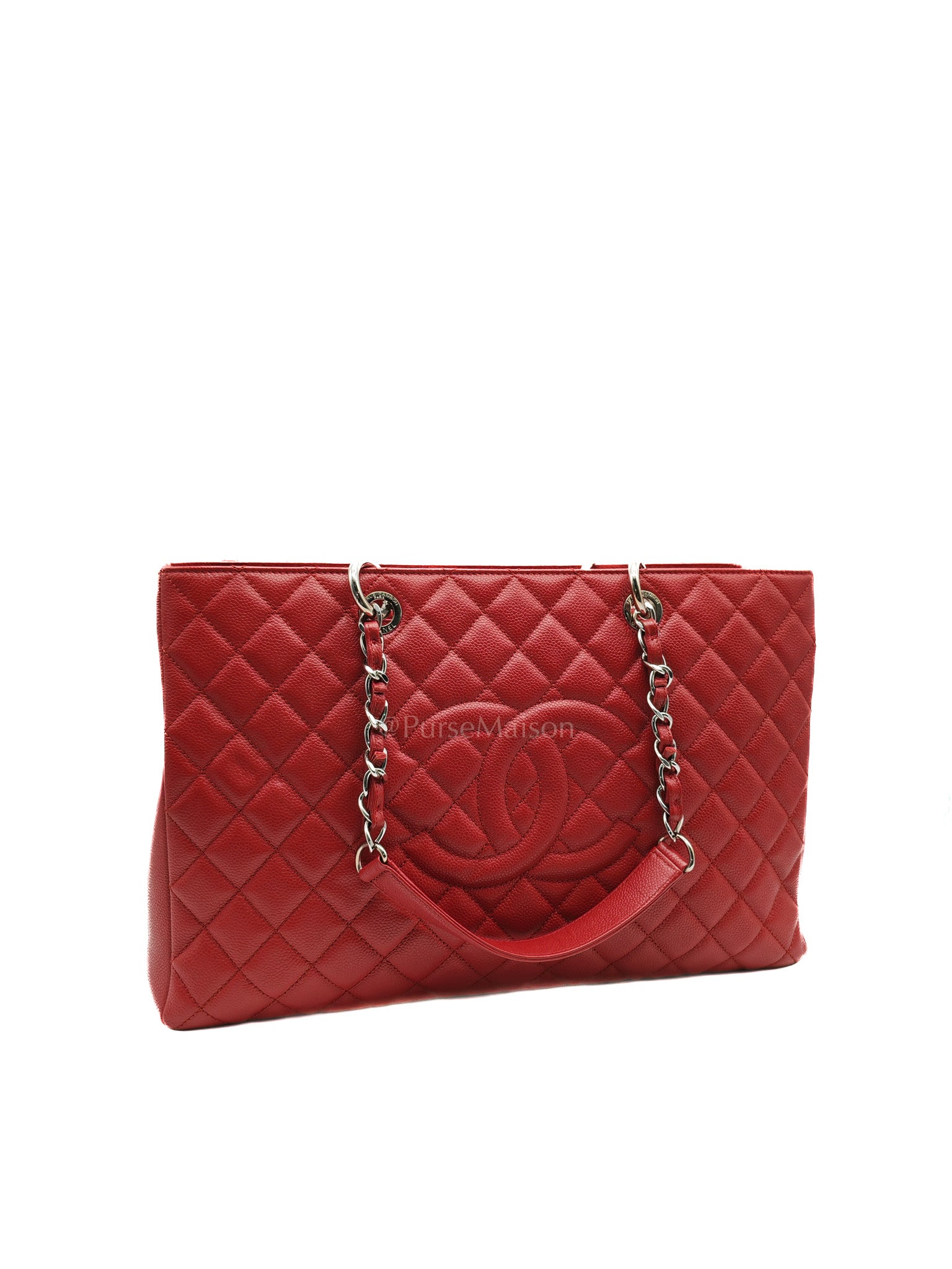 Chanel Grand Shopping Tote Bag XL in Red Caviar Leather Silver Hardware (Series 16)