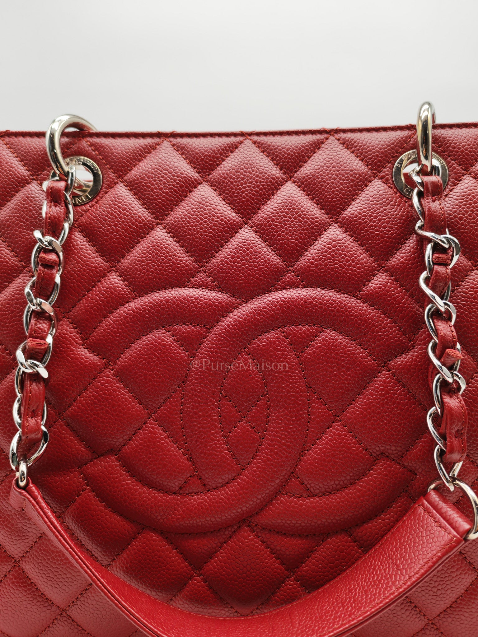 Chanel Grand Shopping Tote Bag XL in Red Caviar Leather Silver Hardware (Series 16)