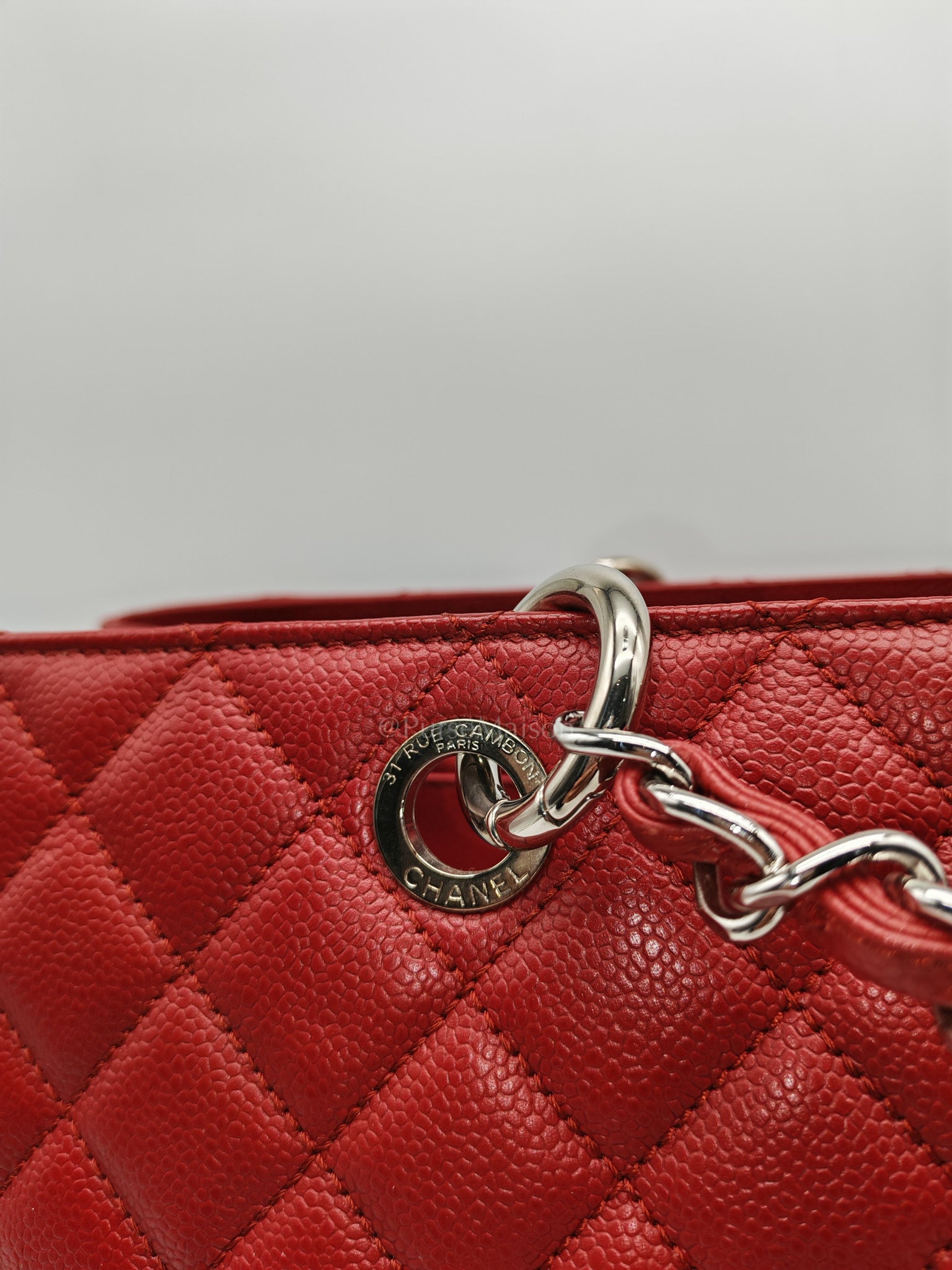 Chanel Grand Shopping Tote Bag XL in Red Caviar Leather Silver Hardware (Series 16)