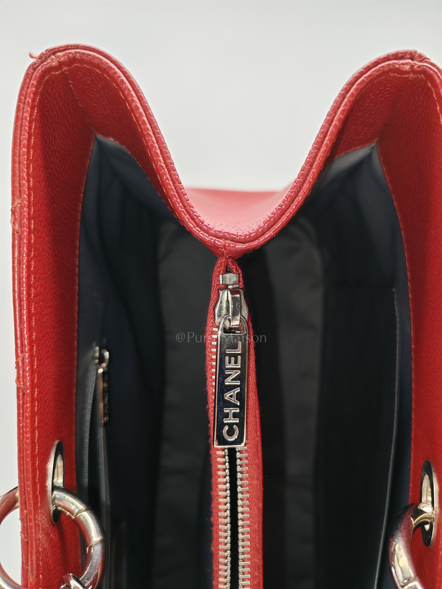 Chanel Grand Shopping Tote Bag XL in Red Caviar Leather Silver Hardware (Series 16)