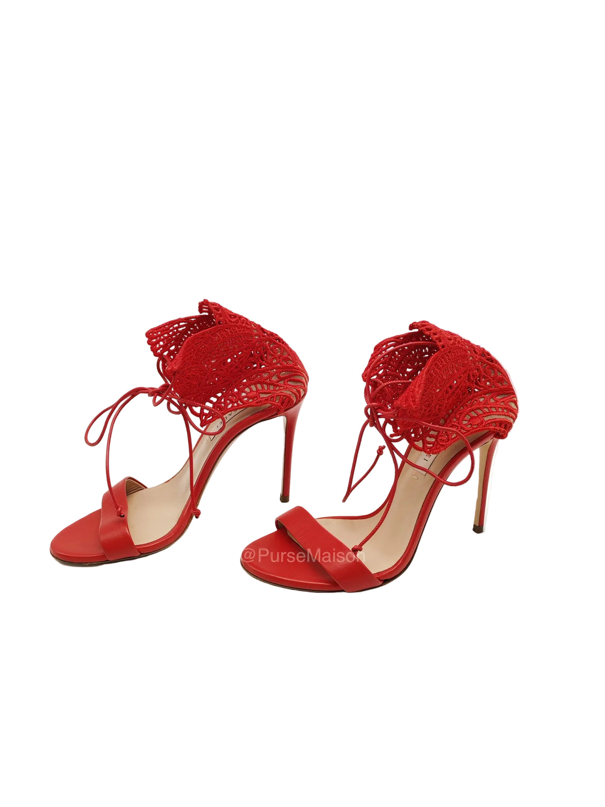 Casadei Stiletto Sandals in Red Mesh Ankle Wrap Size 5 Eu (18 cm)