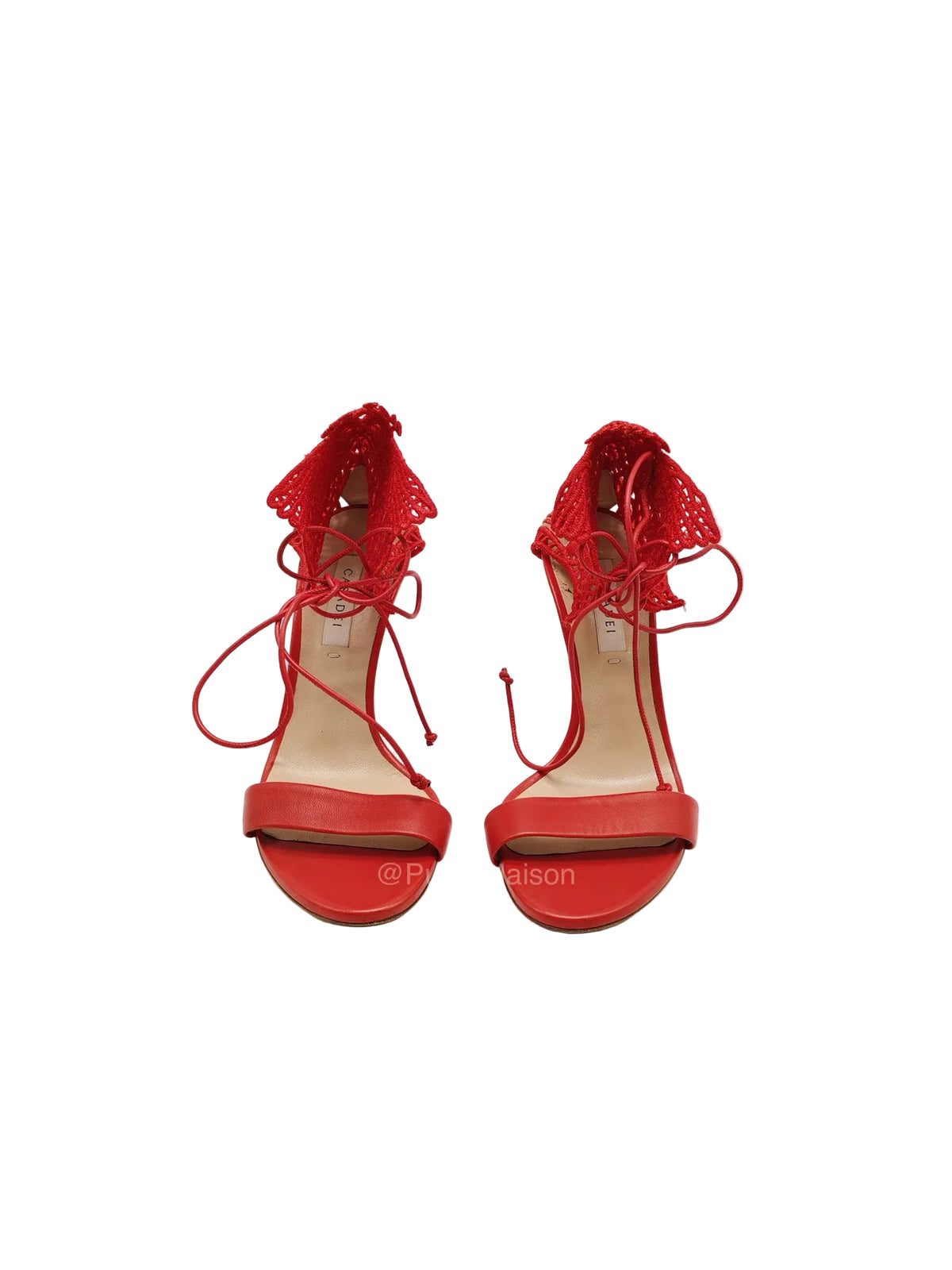 Casadei Stiletto Sandals in Red Mesh Ankle Wrap Size 5 Eu (18 cm)