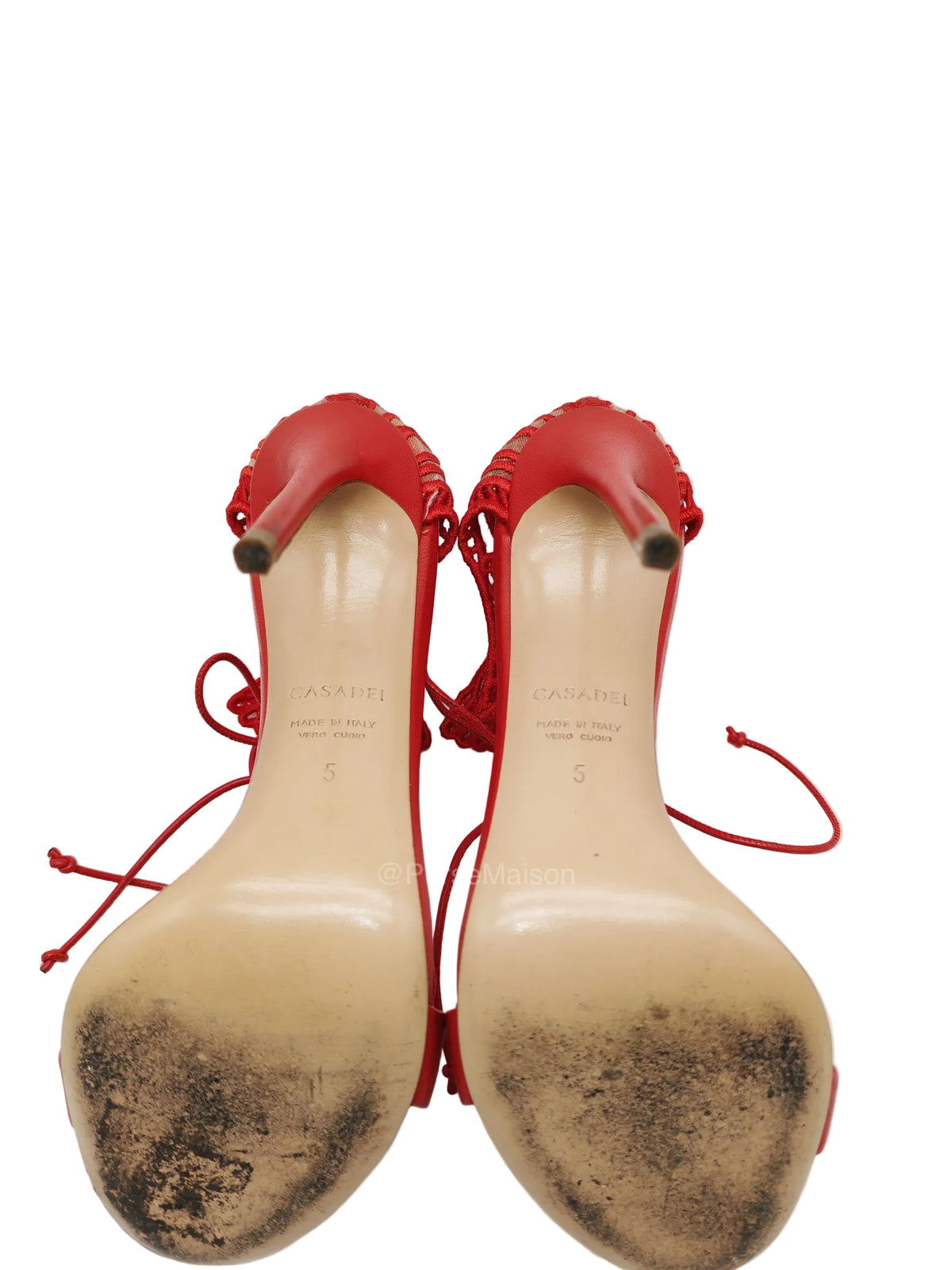 Casadei Stiletto Sandals in Red Mesh Ankle Wrap Size 5 Eu (18 cm)