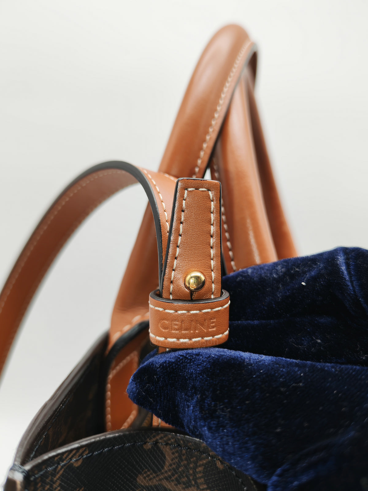Celine Triomphe Canvas and Tan Calfskin Leather Small Vertical Cabas