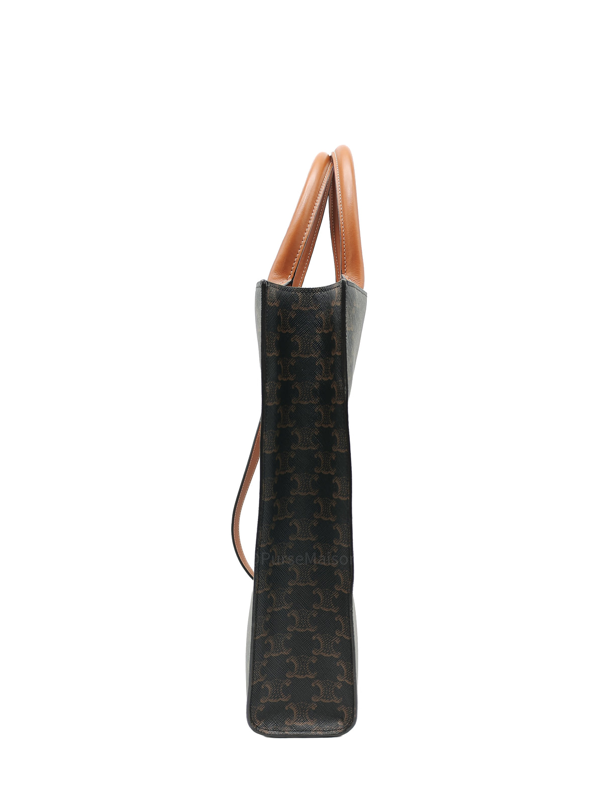 Celine Triomphe Canvas and Tan Calfskin Leather Small Vertical Cabas
