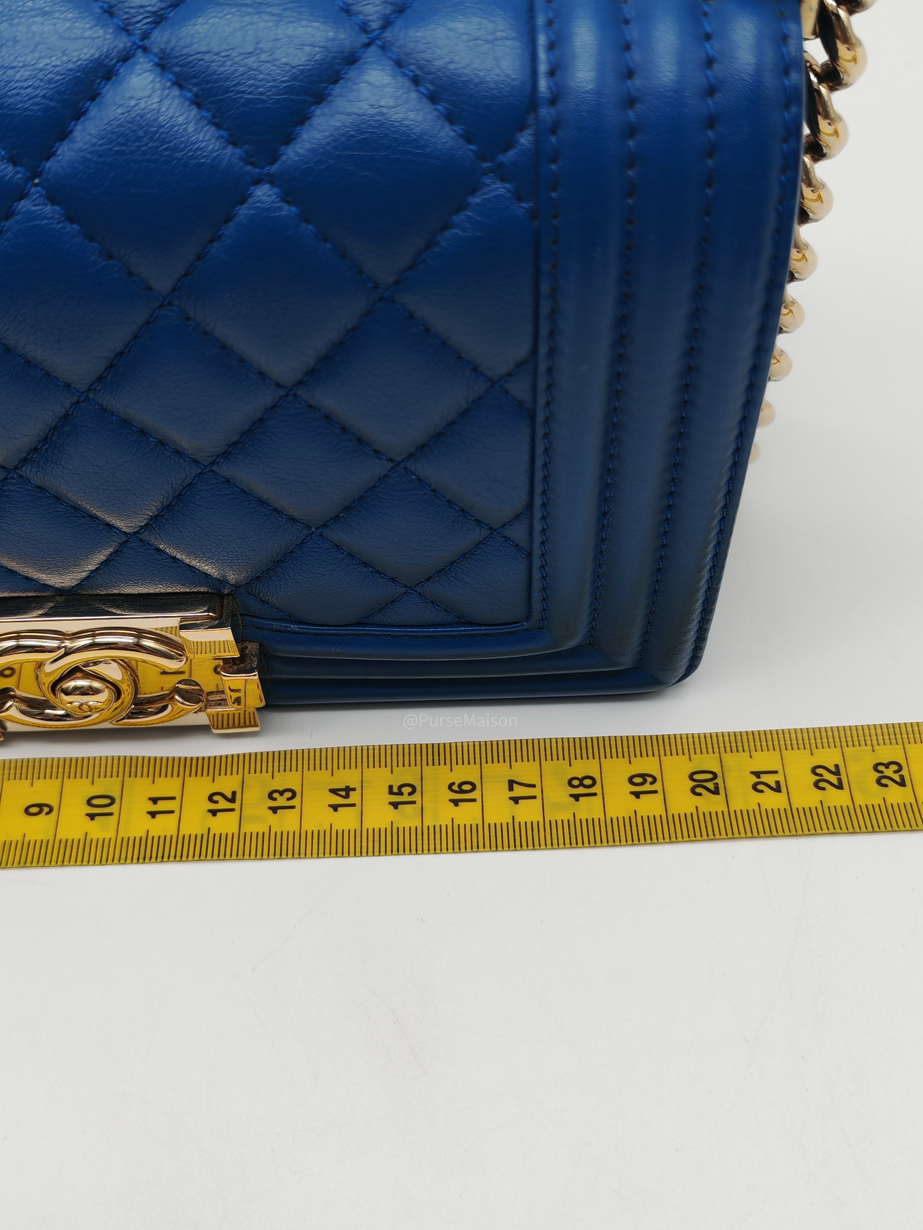 Chanel Le Boy Flap Bag Small in Blue Calfskin Leather Light Gold Hardware (Series 24)