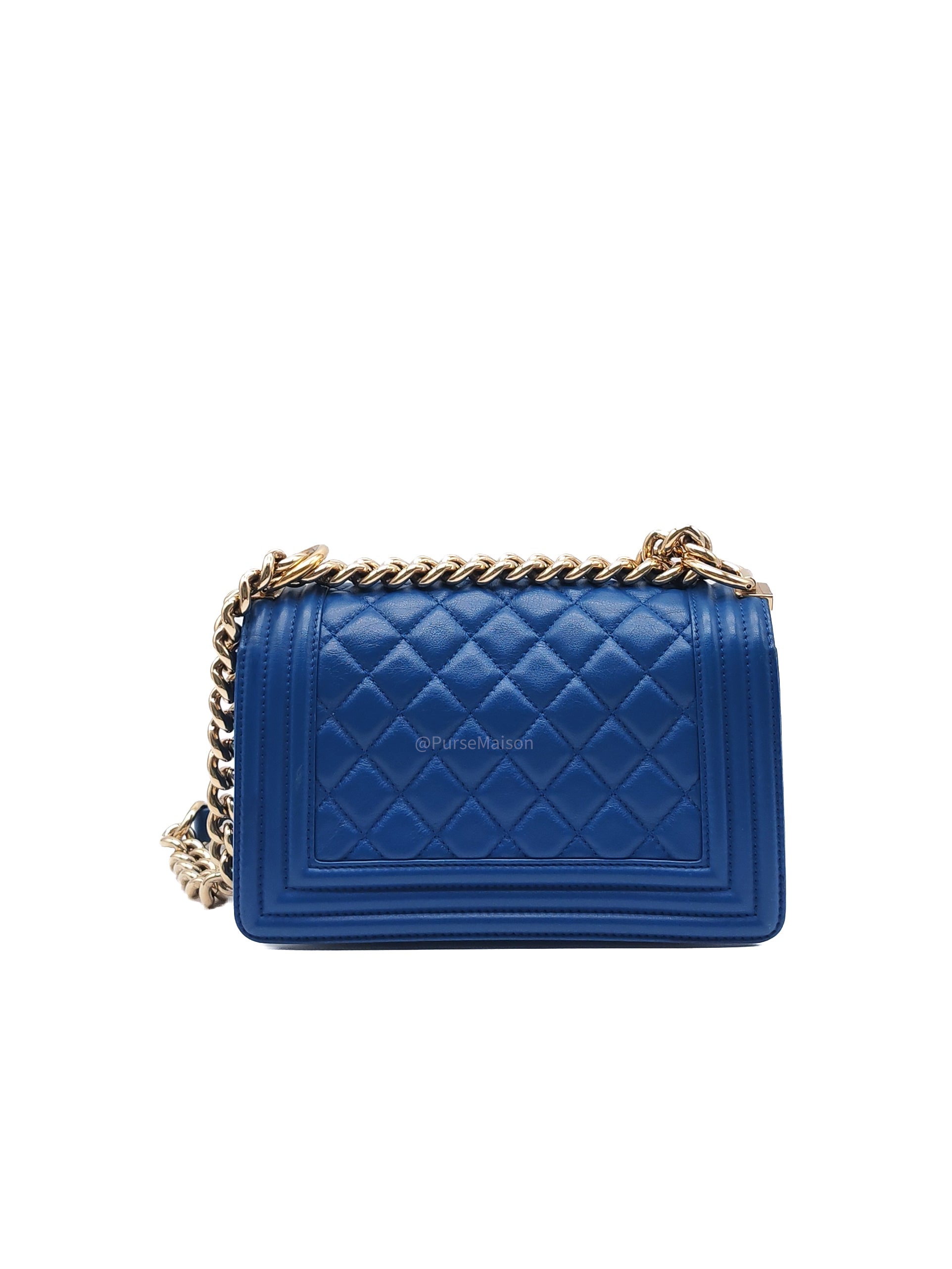 Chanel Le Boy Flap Bag Small in Blue Calfskin Leather Light Gold Hardware (Series 24)