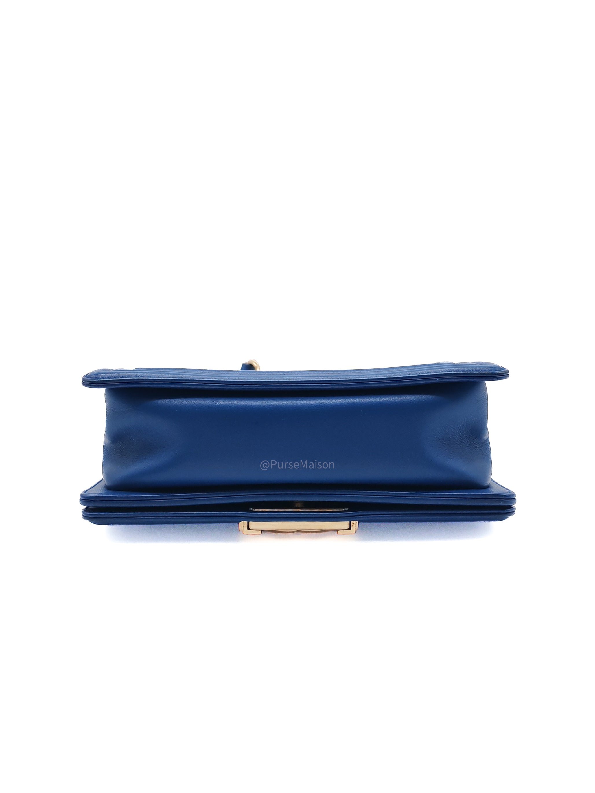 Chanel Le Boy Flap Bag Small in Blue Calfskin Leather Light Gold Hardware (Series 24)