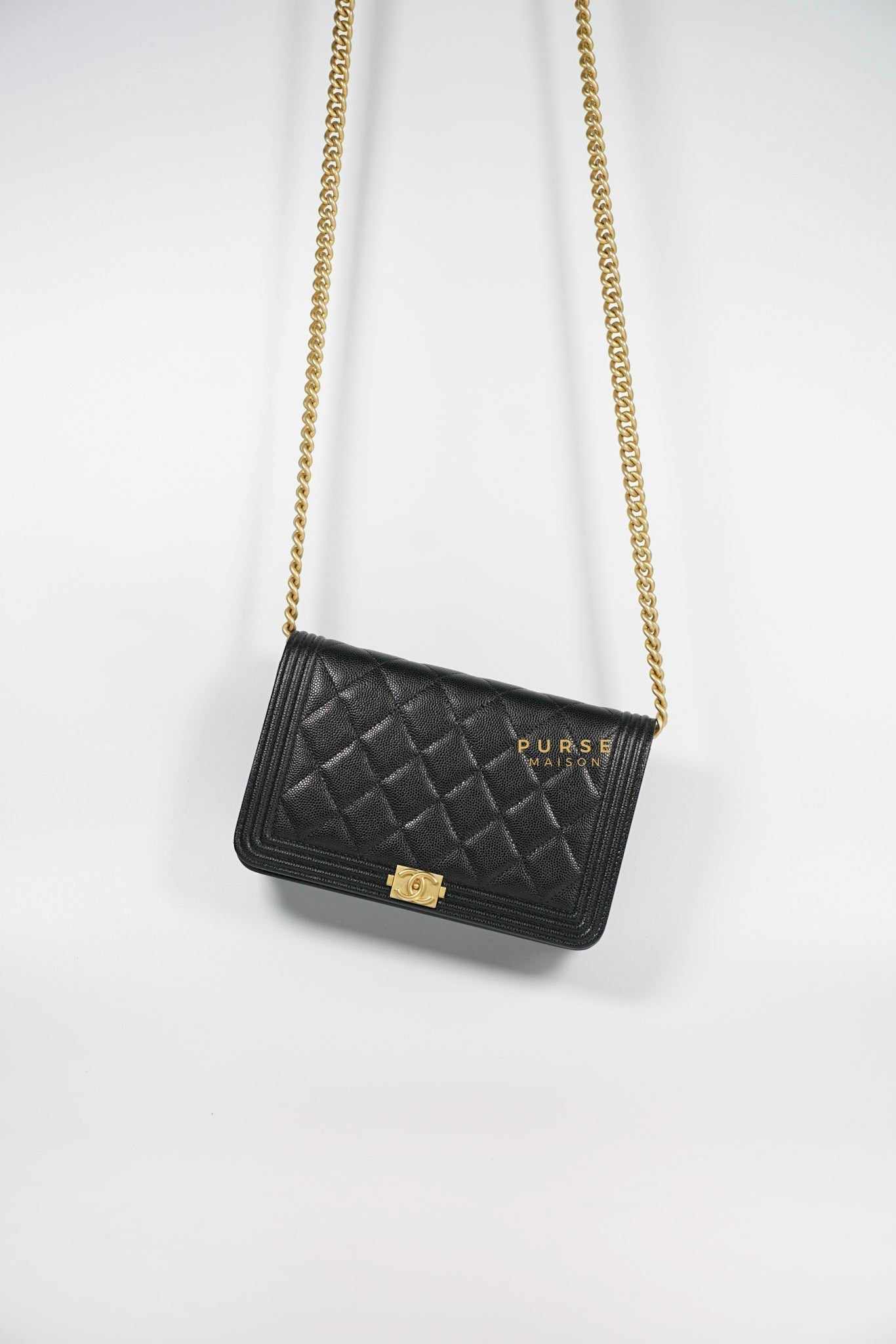 Chanel Boy Wallet On Chain Woc Caviar And Aged Gold Hardware (Microchip)