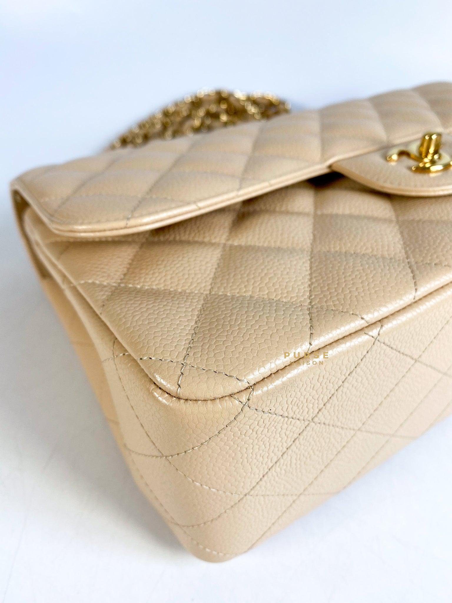 Chanel Classic Double Flap Jumbo in Beige Clair Quilted Caviar and Gold Hardware (Series 14)