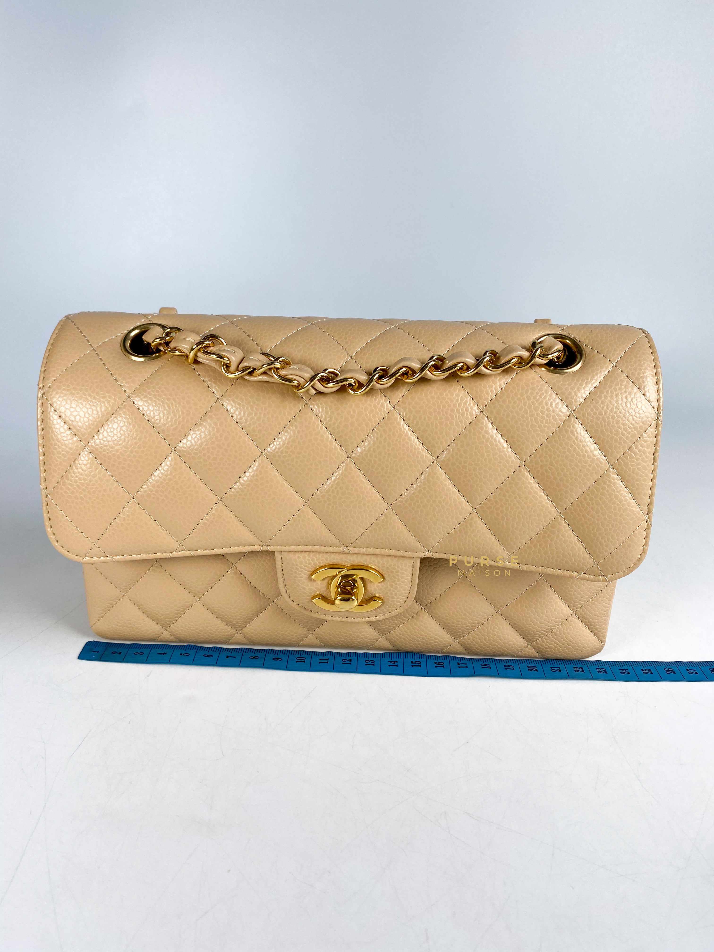 Chanel Classic Double Flap Small in Beige Clair Quilted Caviar and Gold Hardware (Microchip)