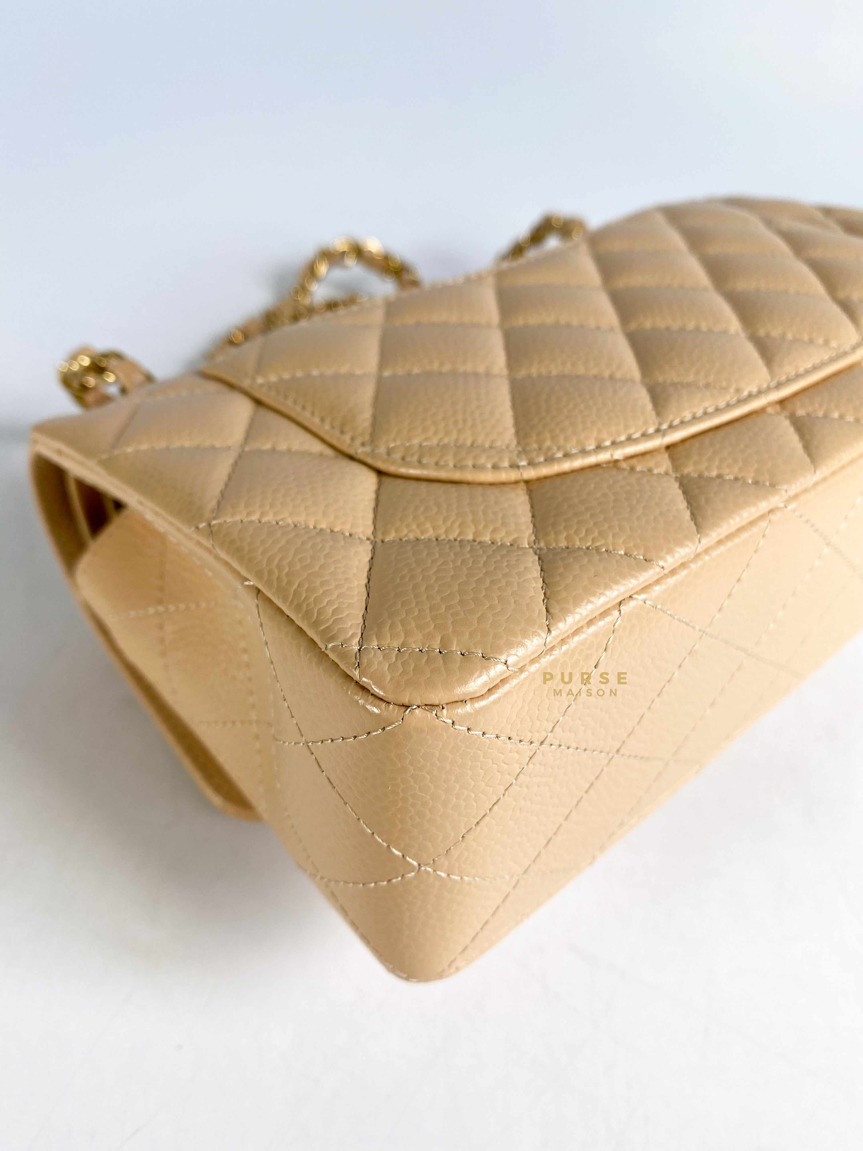 Chanel Classic Double Flap Small in Beige Clair Quilted Caviar and Gold Hardware (Microchip)