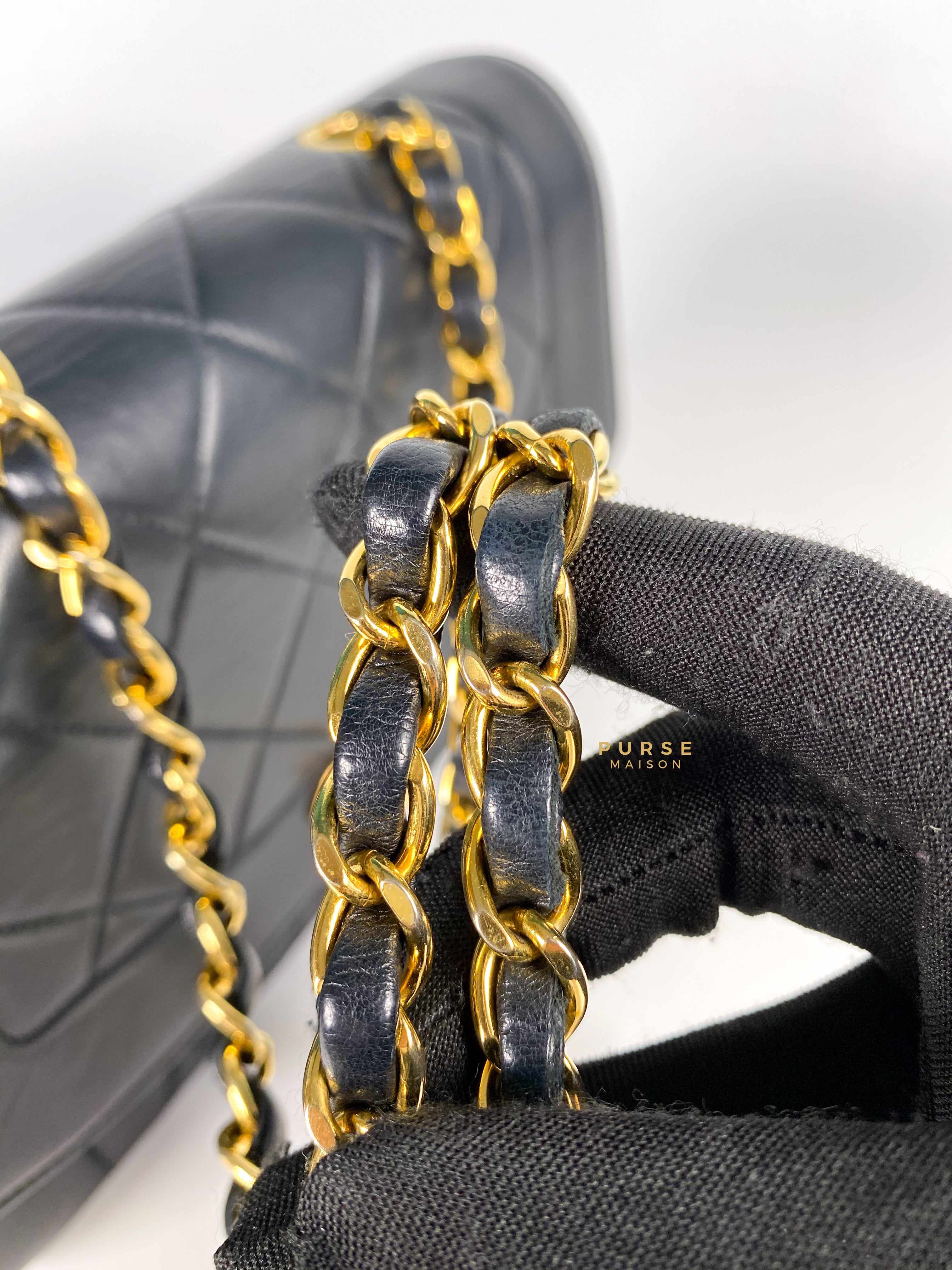 Chanel Vintage Matelasse Diana Flap Lambskin Black in 24 Karat Gold Hardware Series 2