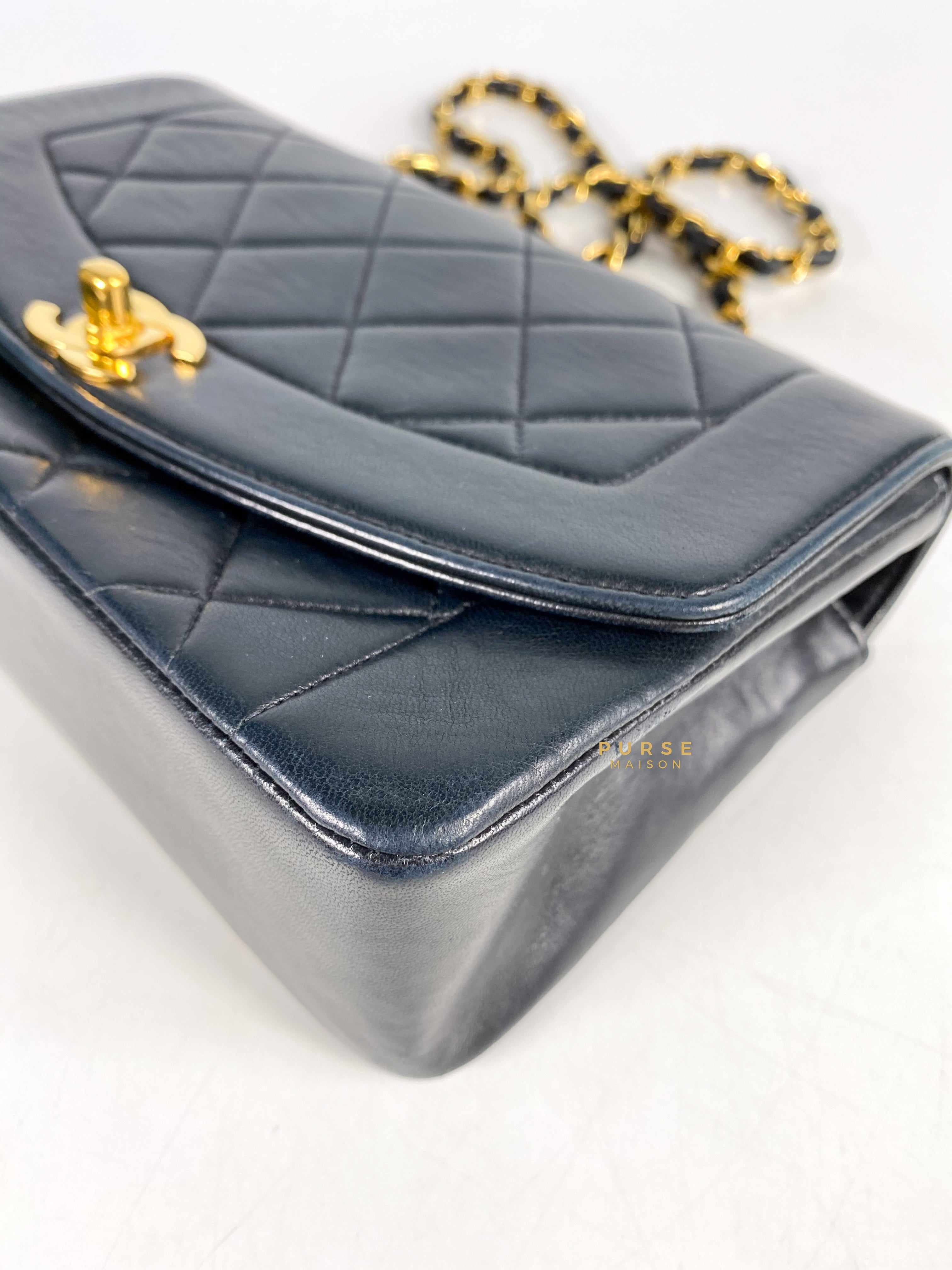 Chanel Vintage Matelasse Diana Flap Lambskin Black in 24 Karat Gold Hardware Series 2