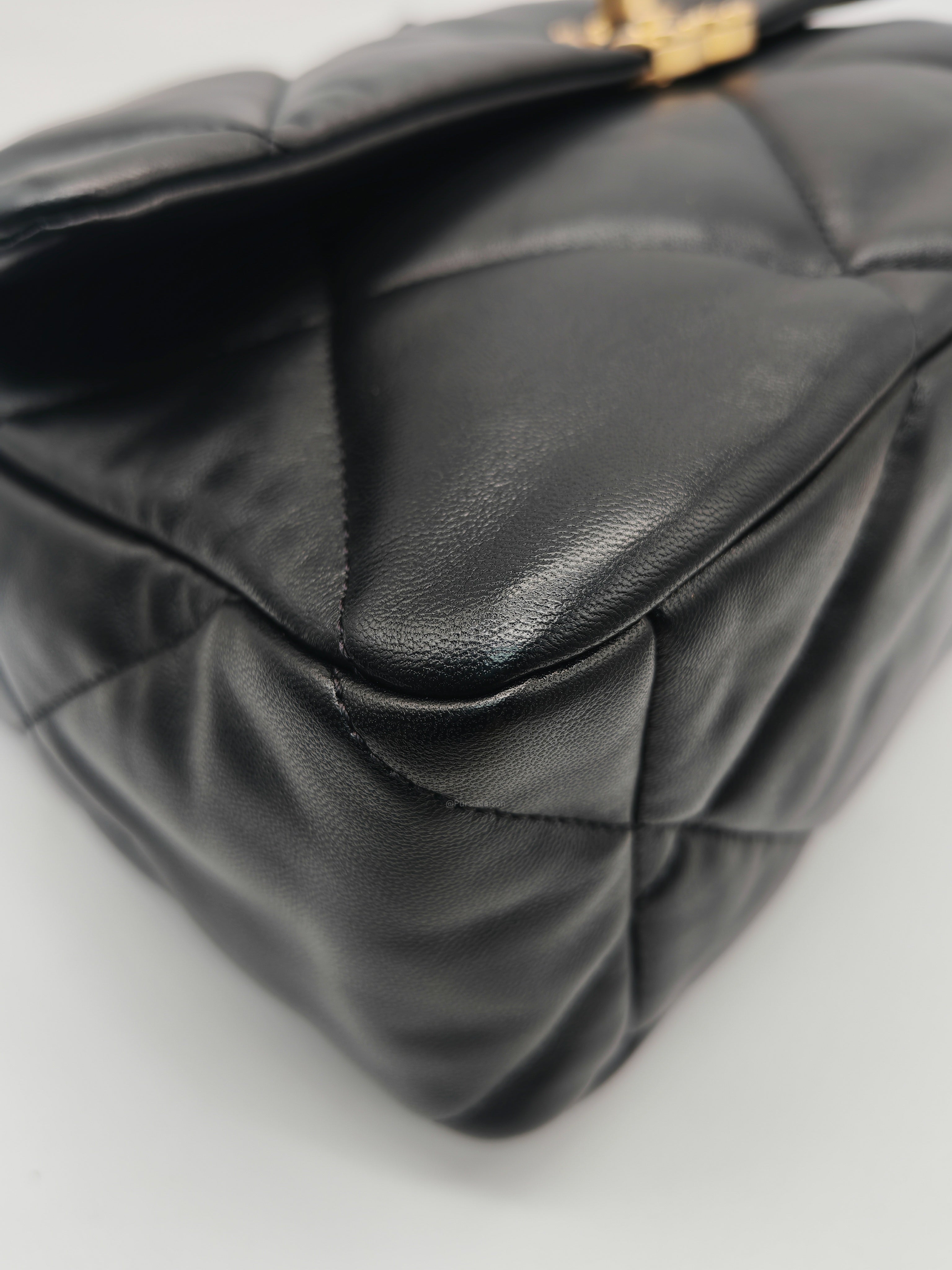 Chanel 19 Flap Bag Medium in Black Lambskin Leather Mix Hardware (Microchip)