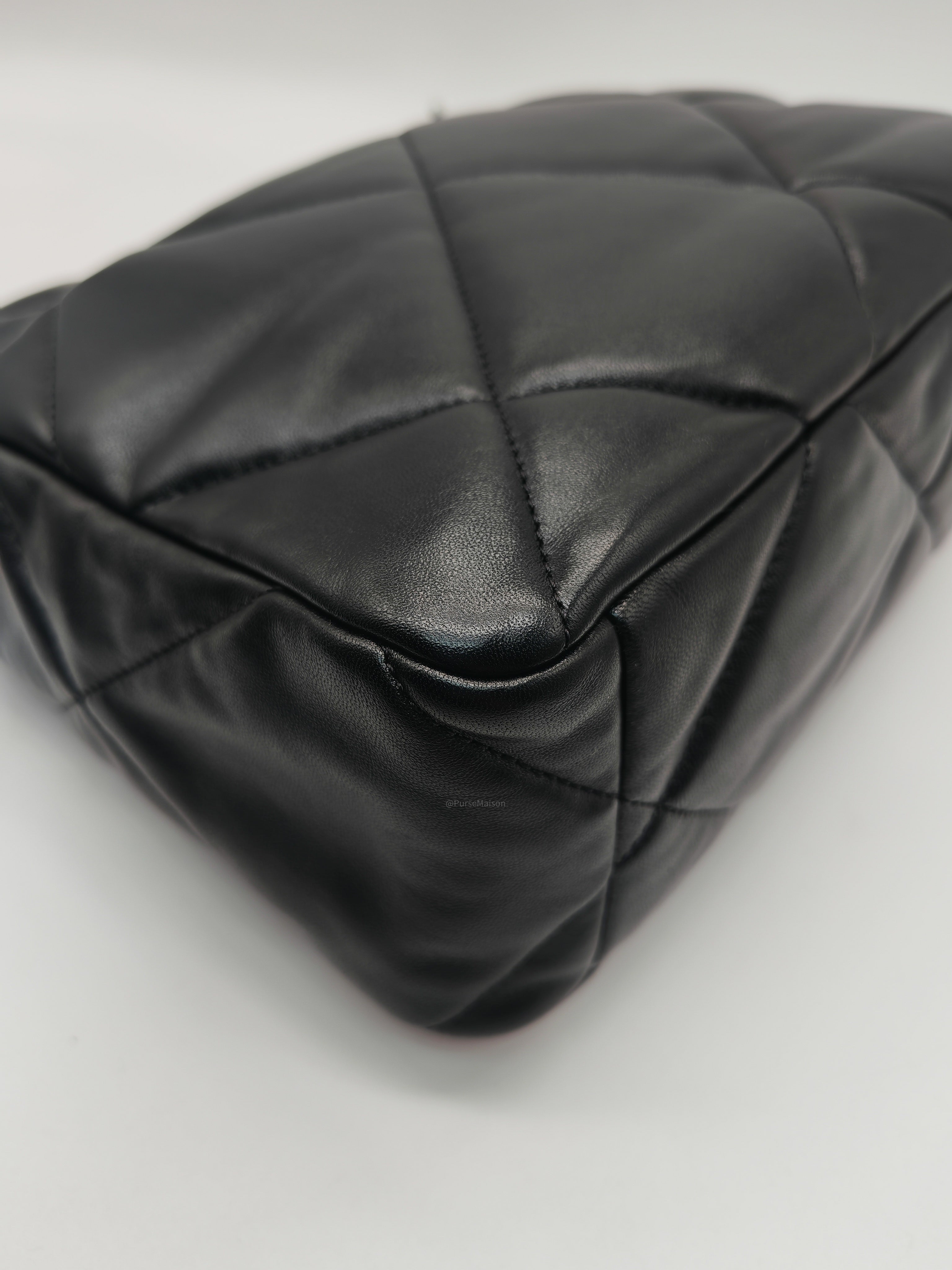 Chanel 19 Flap Bag Medium in Black Lambskin Leather Mix Hardware (Microchip)