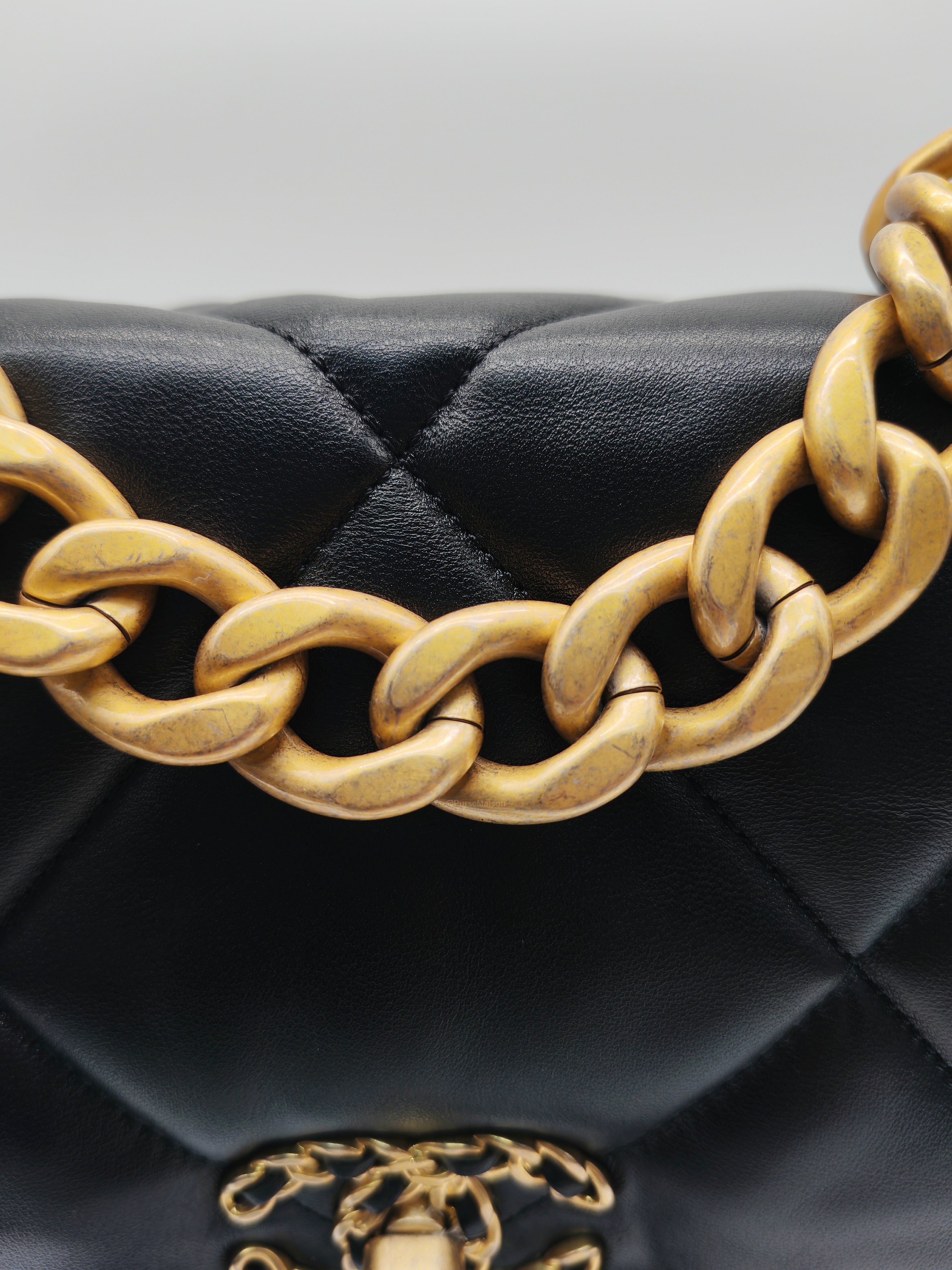 Chanel 19 Flap Bag Medium in Black Lambskin Leather Mix Hardware (Microchip)