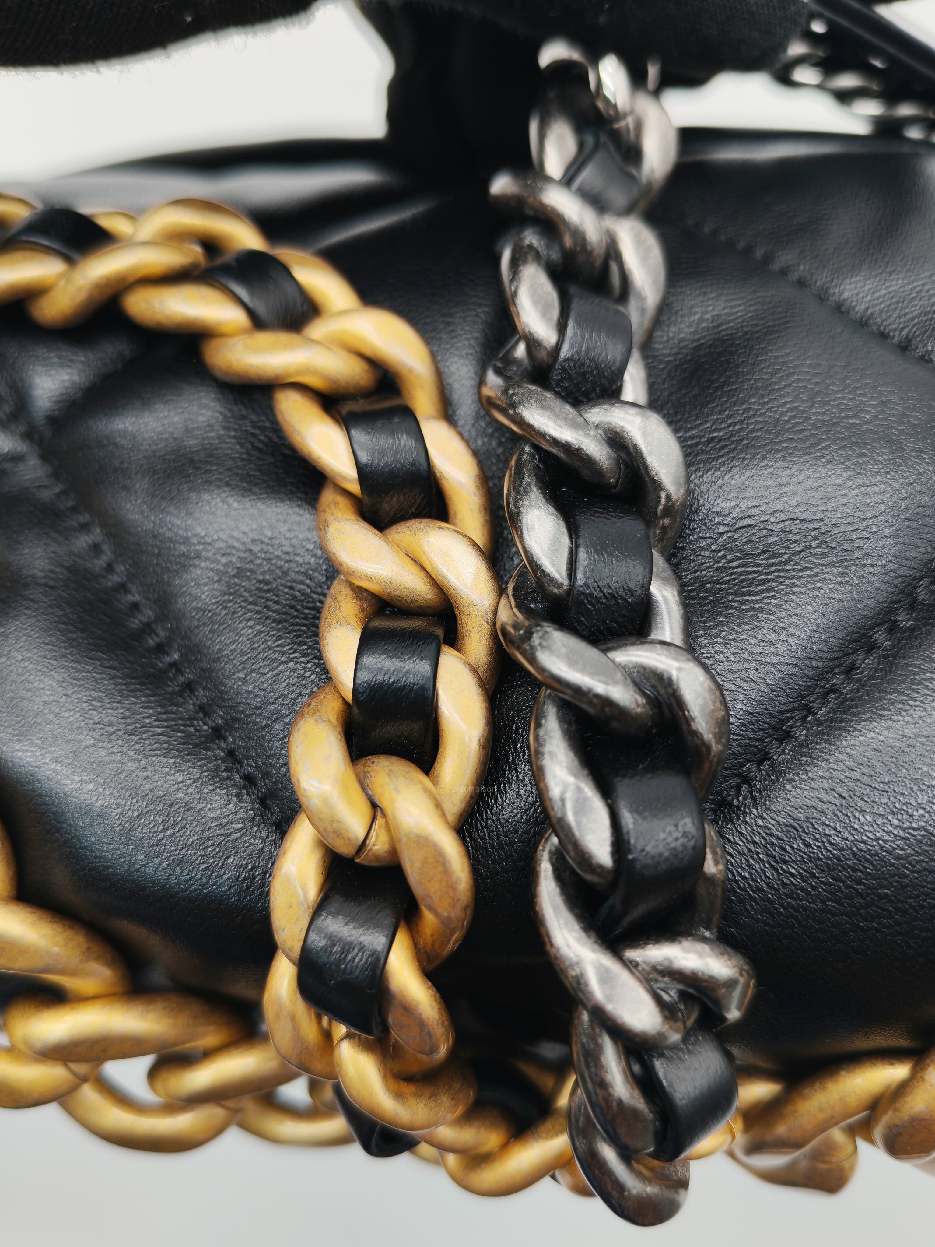 Chanel 19 Flap Bag Medium in Black Lambskin Leather Mix Hardware (Microchip)