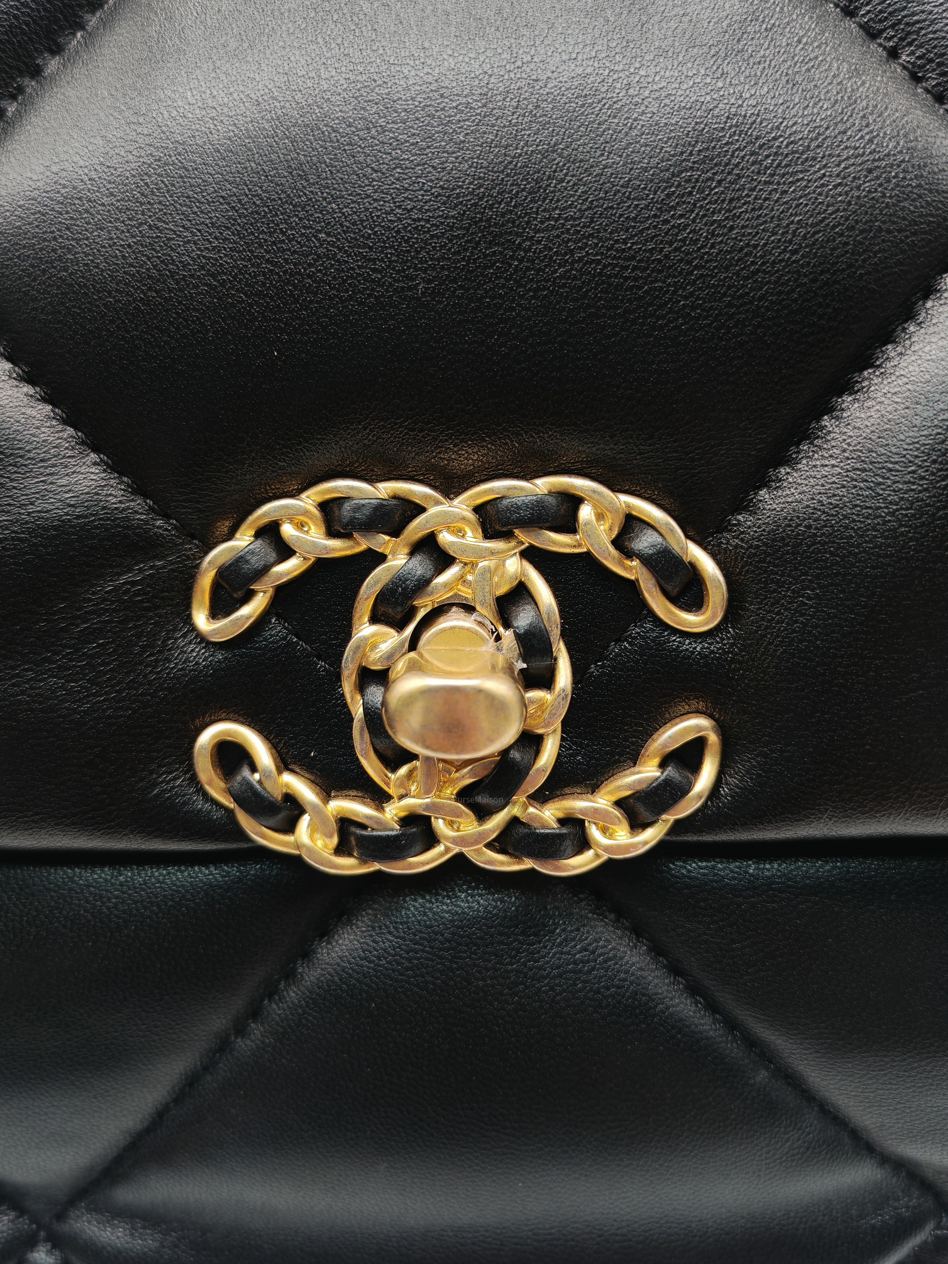 Chanel 19 Flap Bag Medium in Black Lambskin Leather Mix Hardware (Microchip)