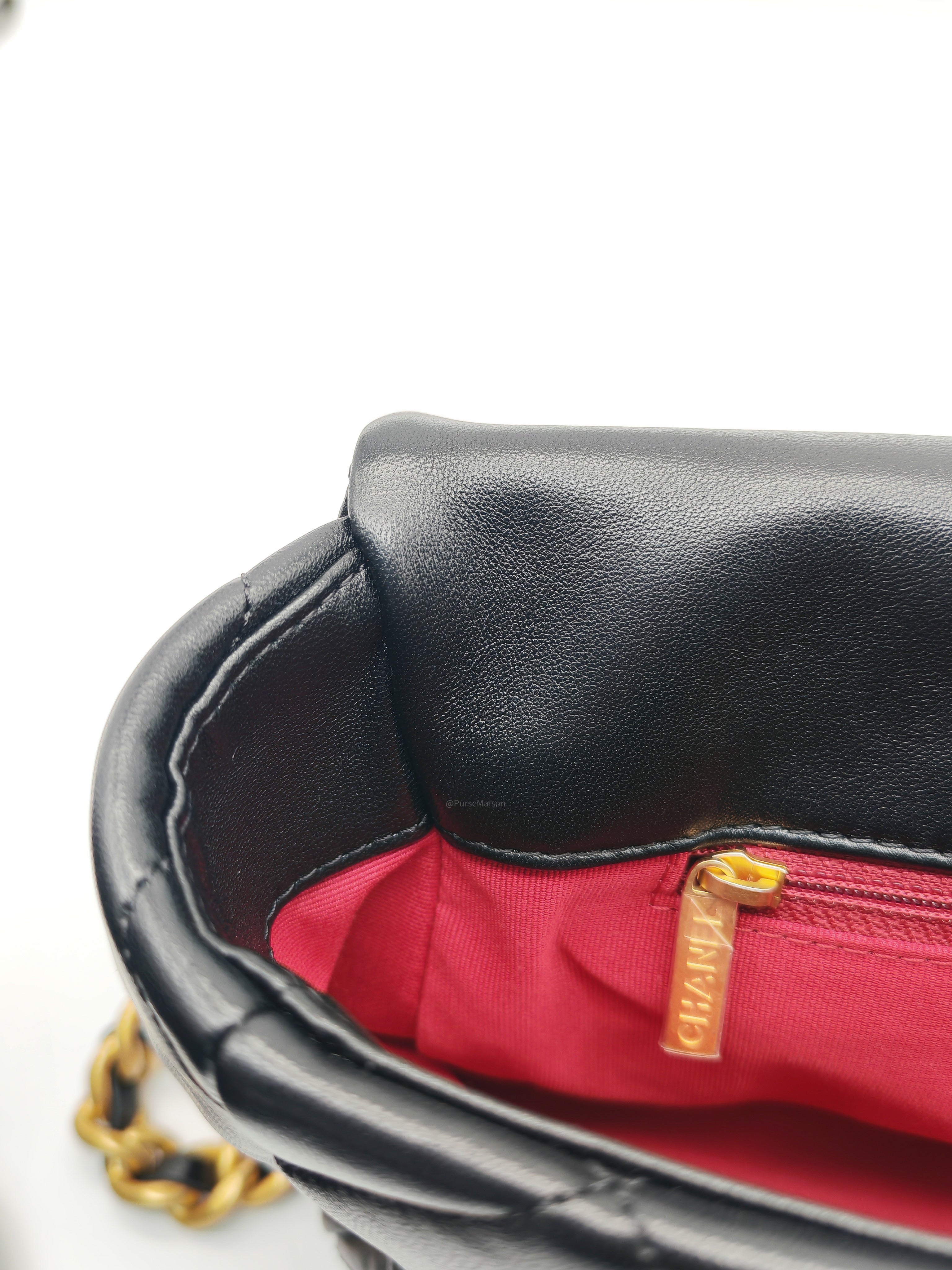 Chanel 19 Flap Bag Medium in Black Lambskin Leather Mix Hardware (Microchip)