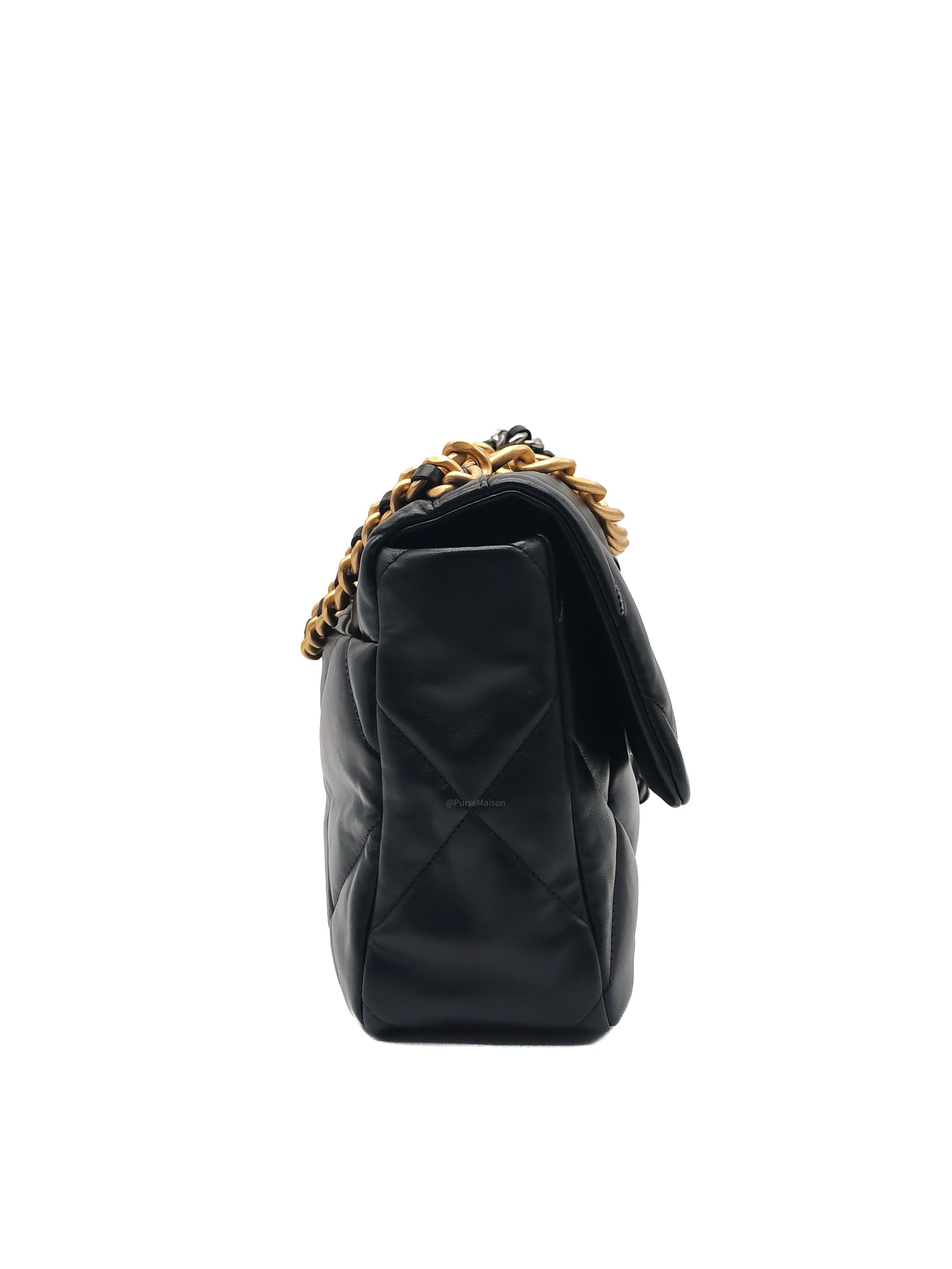 Chanel 19 Flap Bag Medium in Black Lambskin Leather Mix Hardware (Microchip)