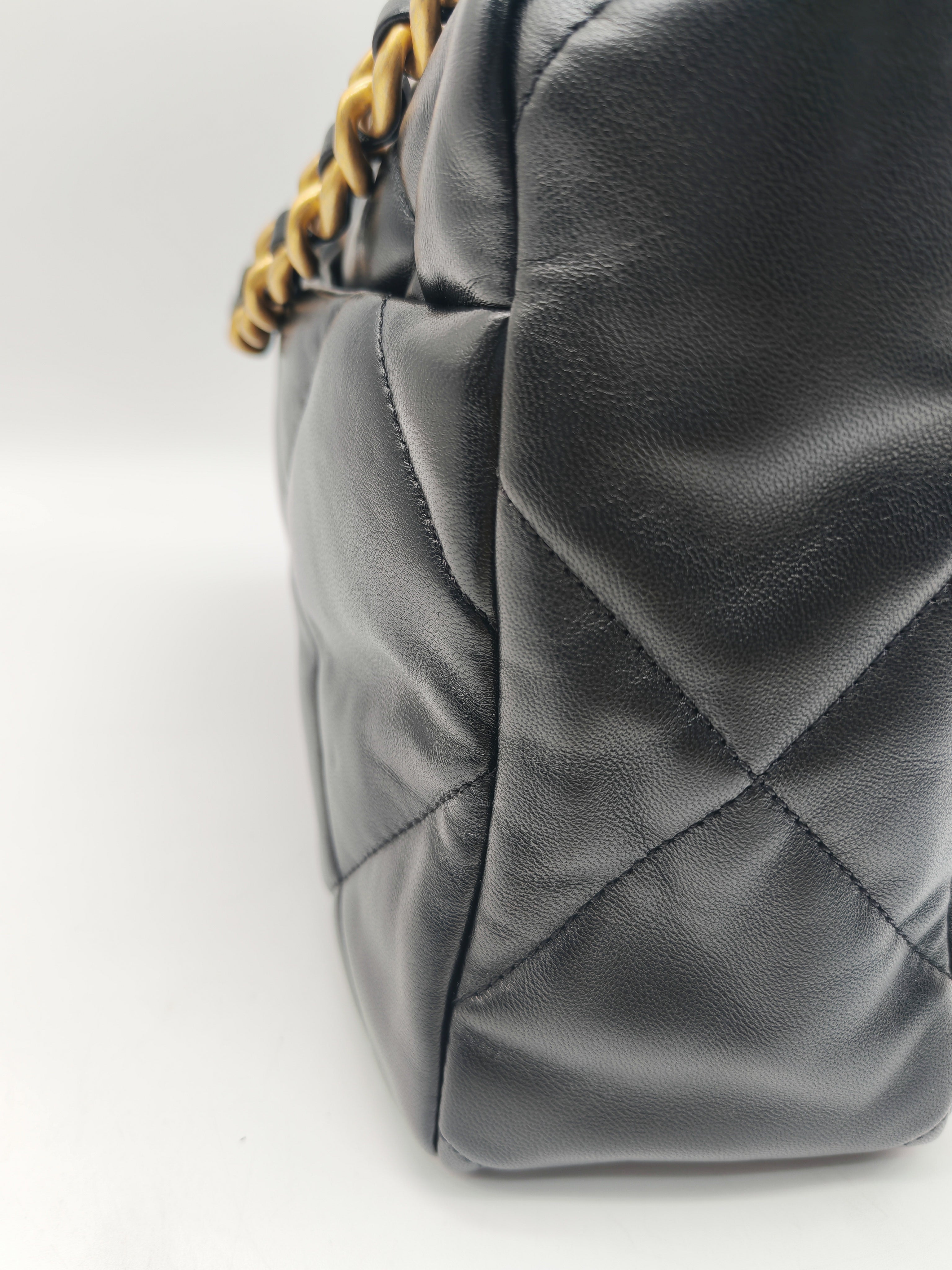 Chanel 19 Flap Bag Medium in Black Lambskin Leather Mix Hardware (Microchip)
