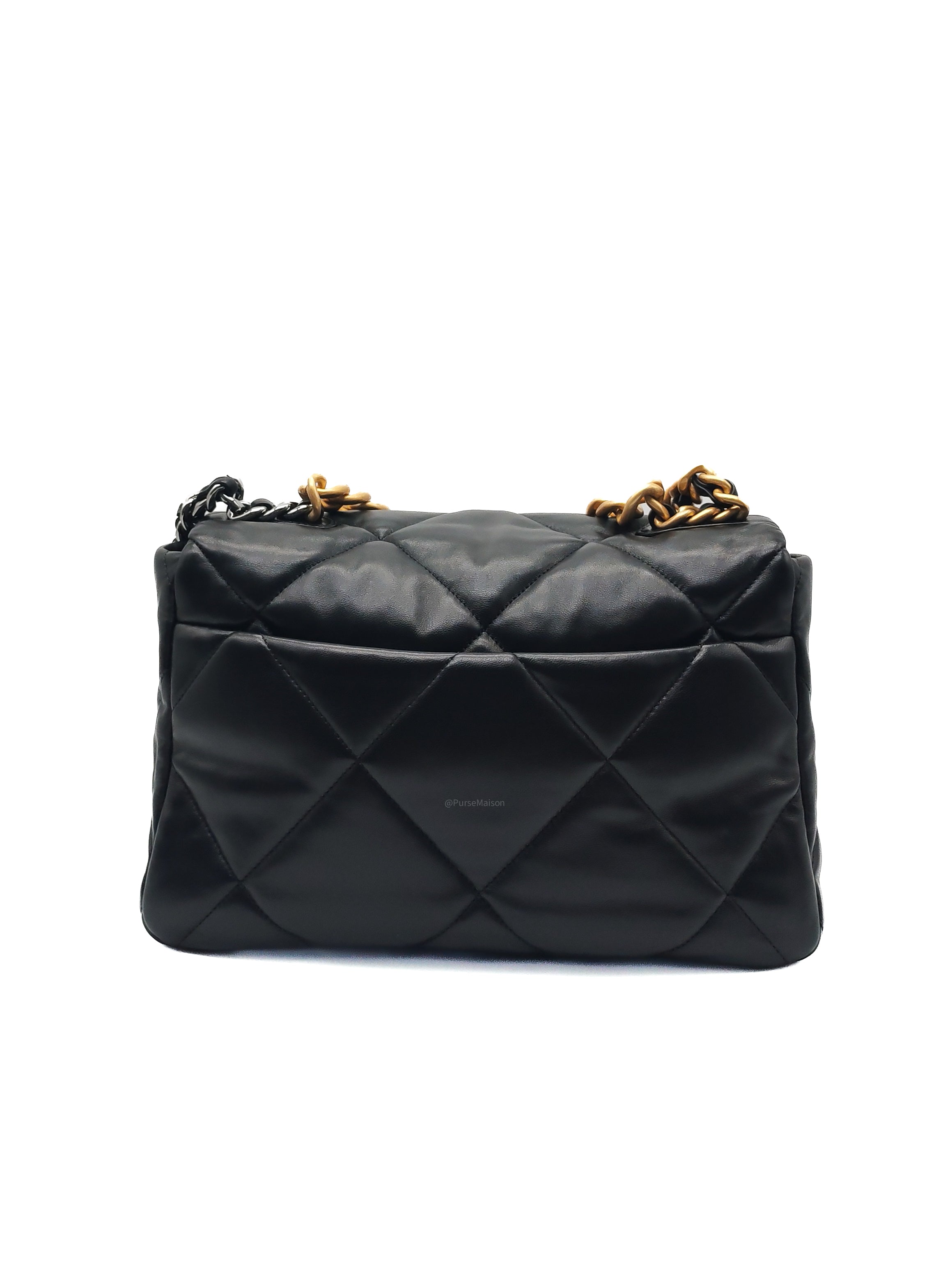 Chanel 19 Flap Bag Medium in Black Lambskin Leather Mix Hardware (Microchip)