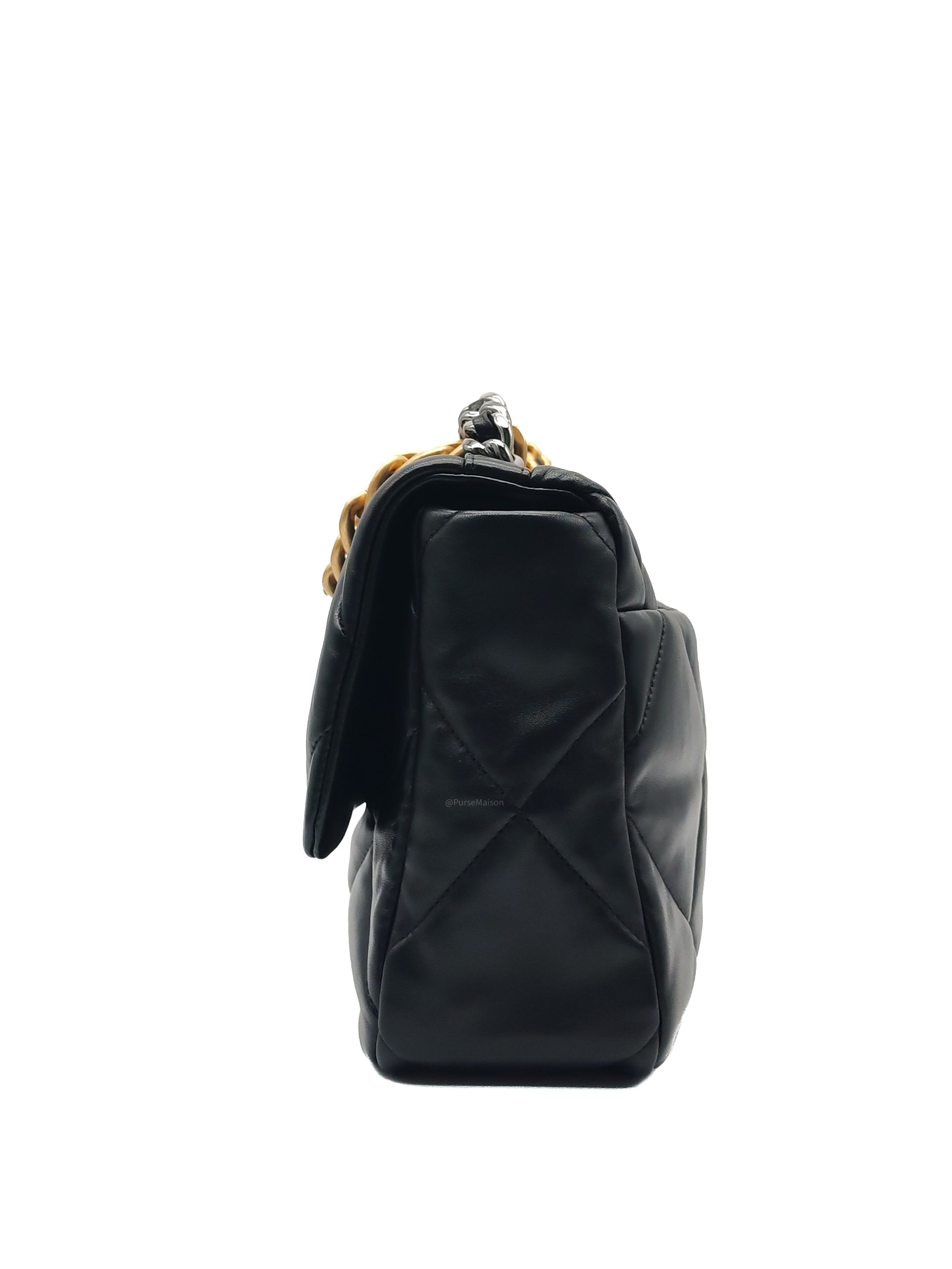 Chanel 19 Flap Bag Medium in Black Lambskin Leather Mix Hardware (Microchip)