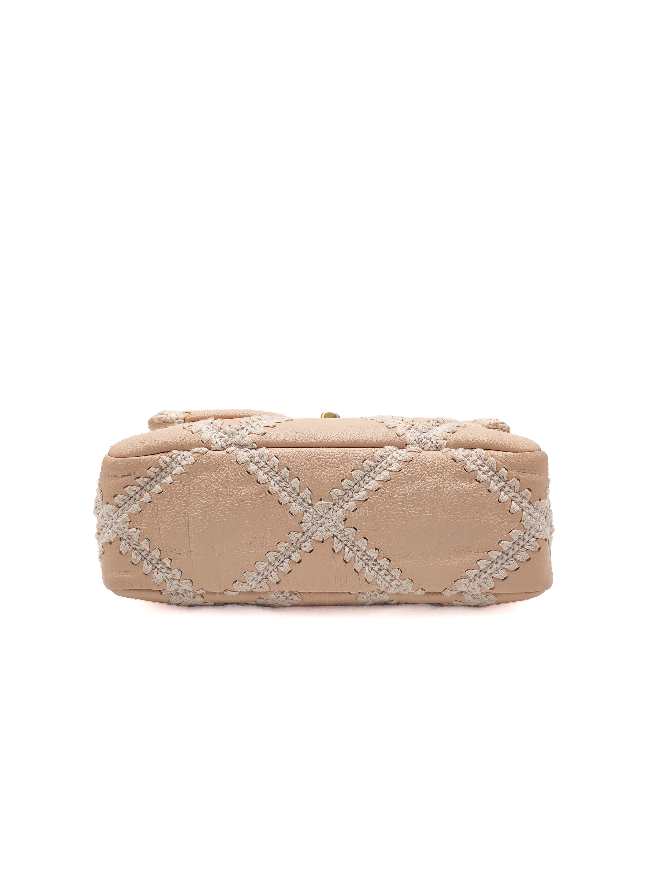 Chanel 19 Flap Bag Medium in Beige Calfskin Leather with Crochet Trim and Mixed Hardware Series 30
