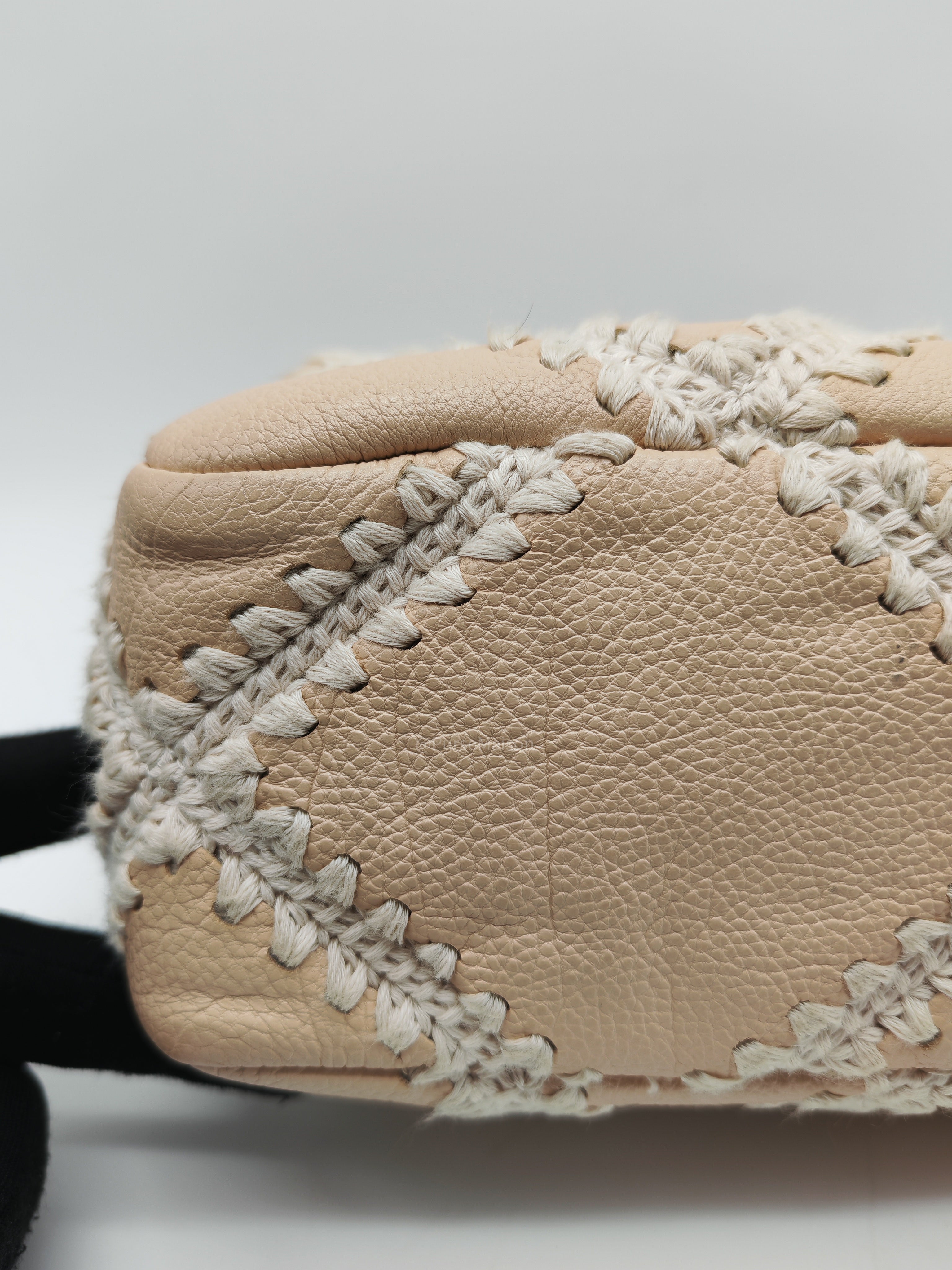 Chanel 19 Flap Bag Medium in Beige Calfskin Leather with Crochet Trim and Mixed Hardware Series 30