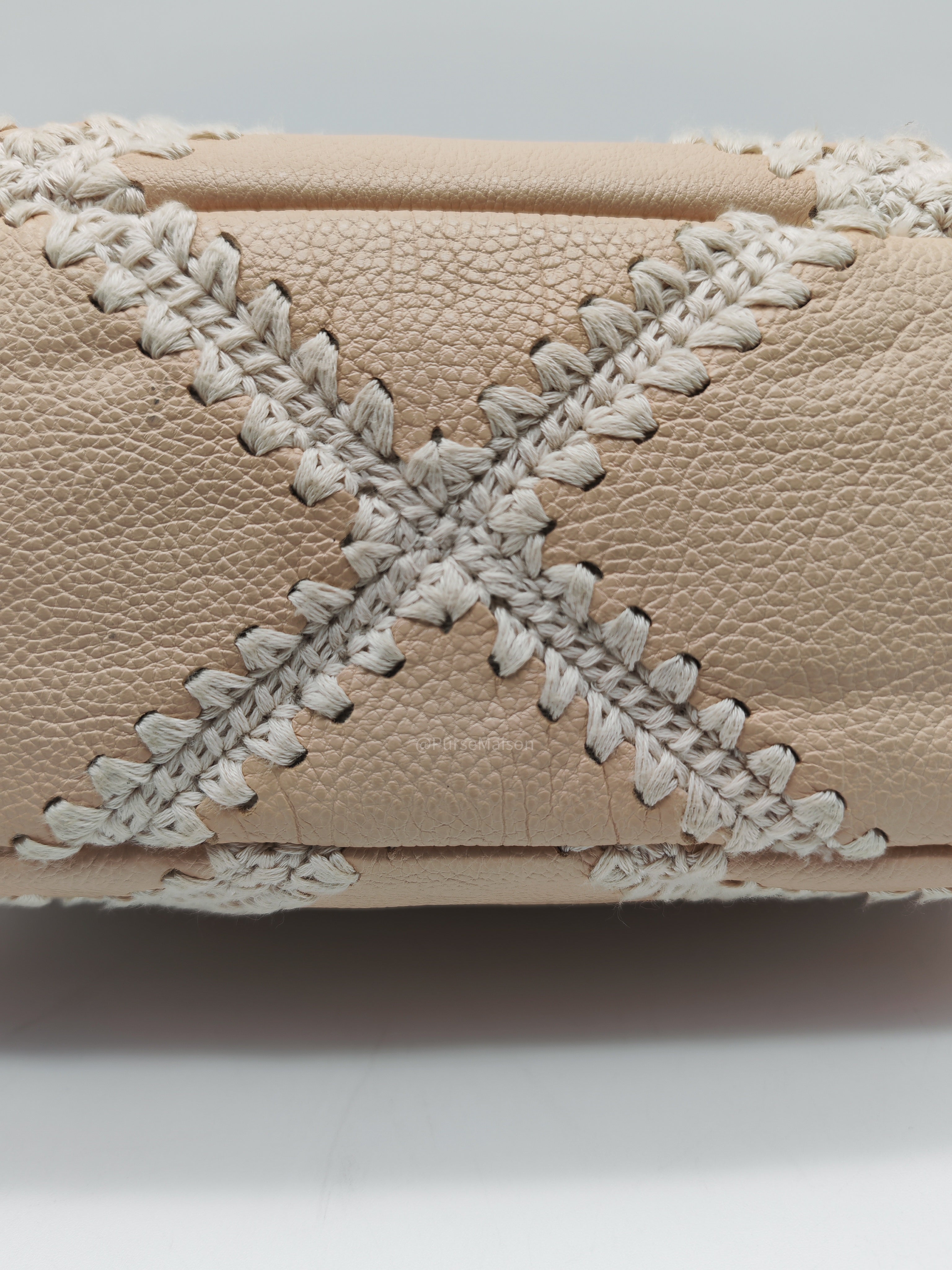 Chanel 19 Flap Bag Medium in Beige Calfskin Leather with Crochet Trim and Mixed Hardware Series 30