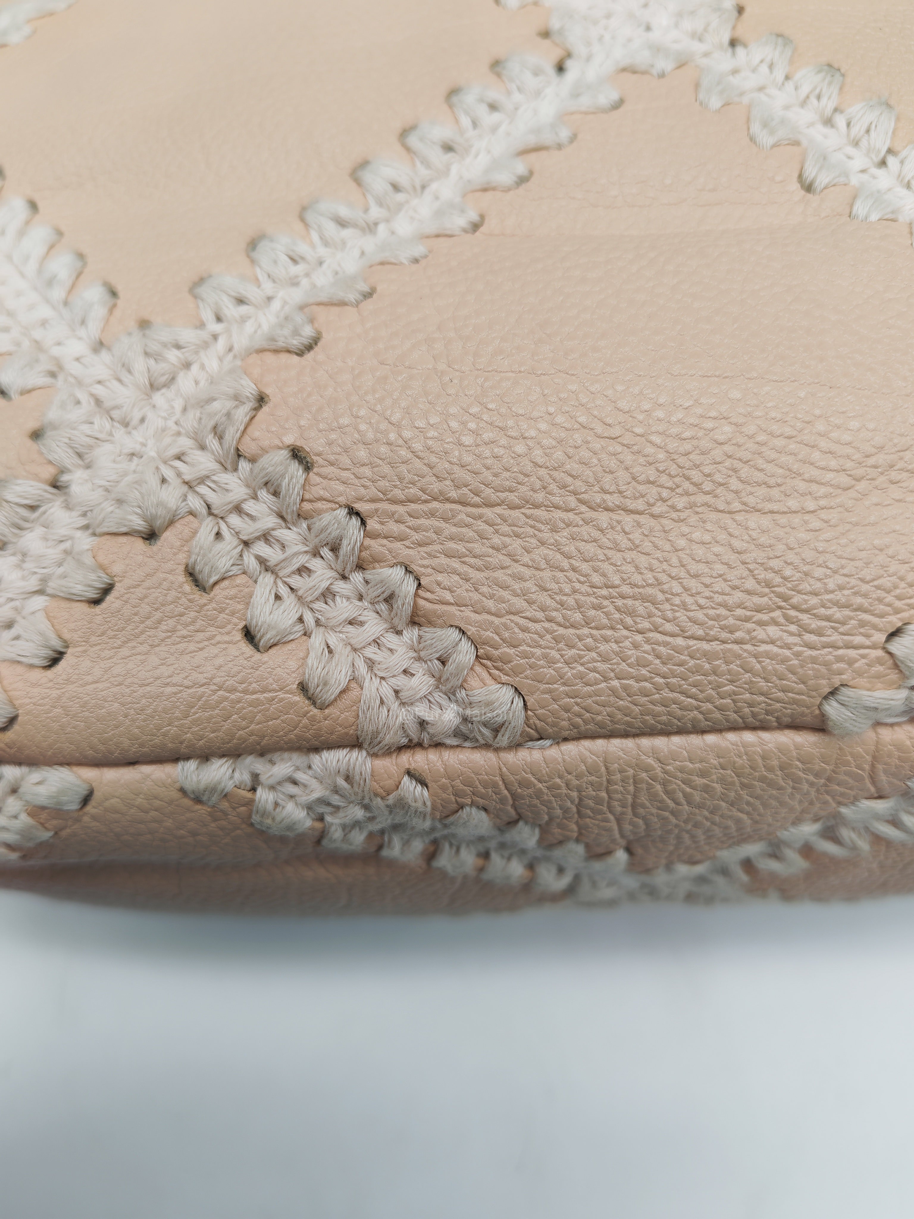 Chanel 19 Flap Bag Medium in Beige Calfskin Leather with Crochet Trim and Mixed Hardware Series 30