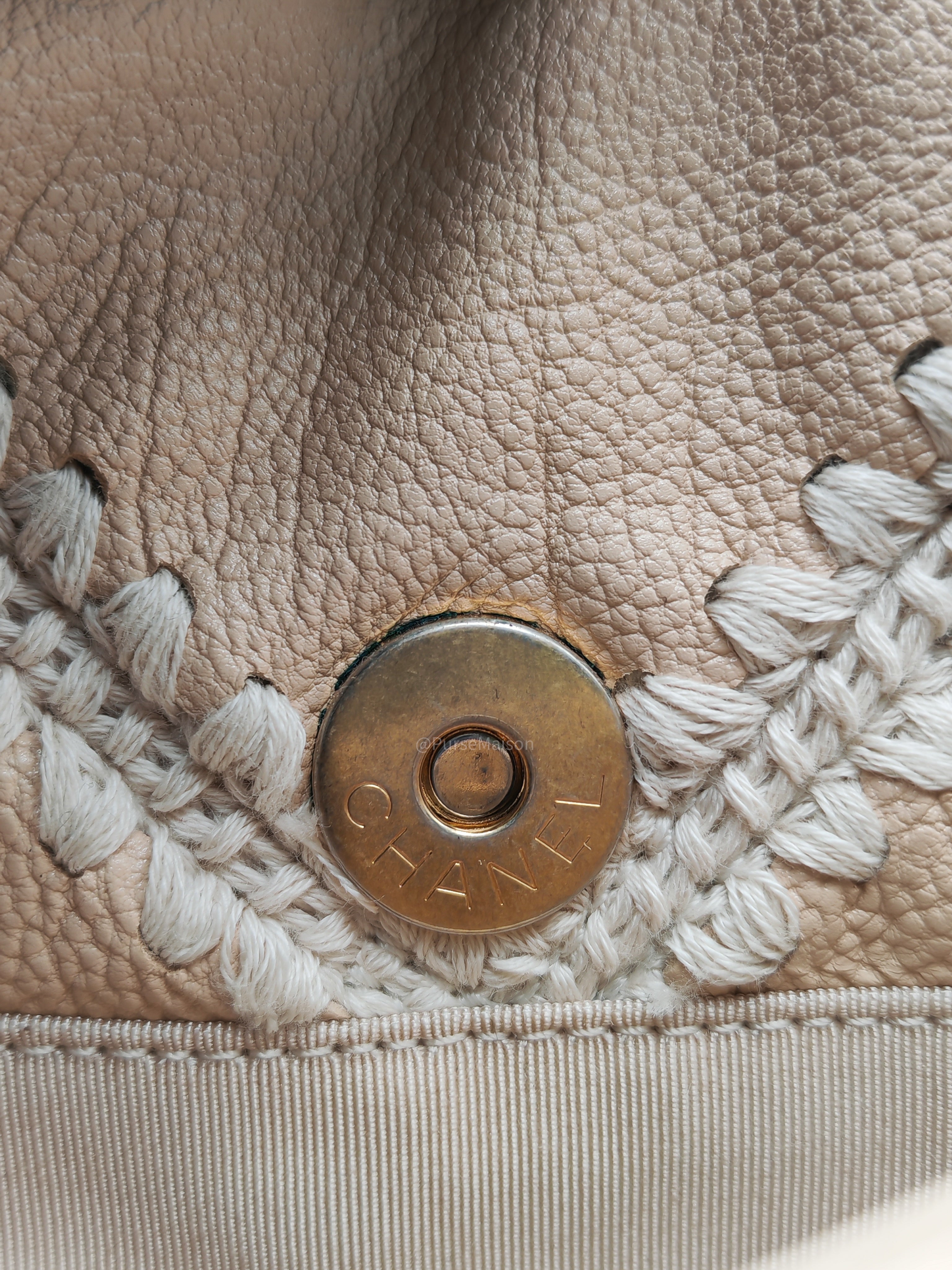 Chanel 19 Flap Bag Medium in Beige Calfskin Leather with Crochet Trim and Mixed Hardware Series 30