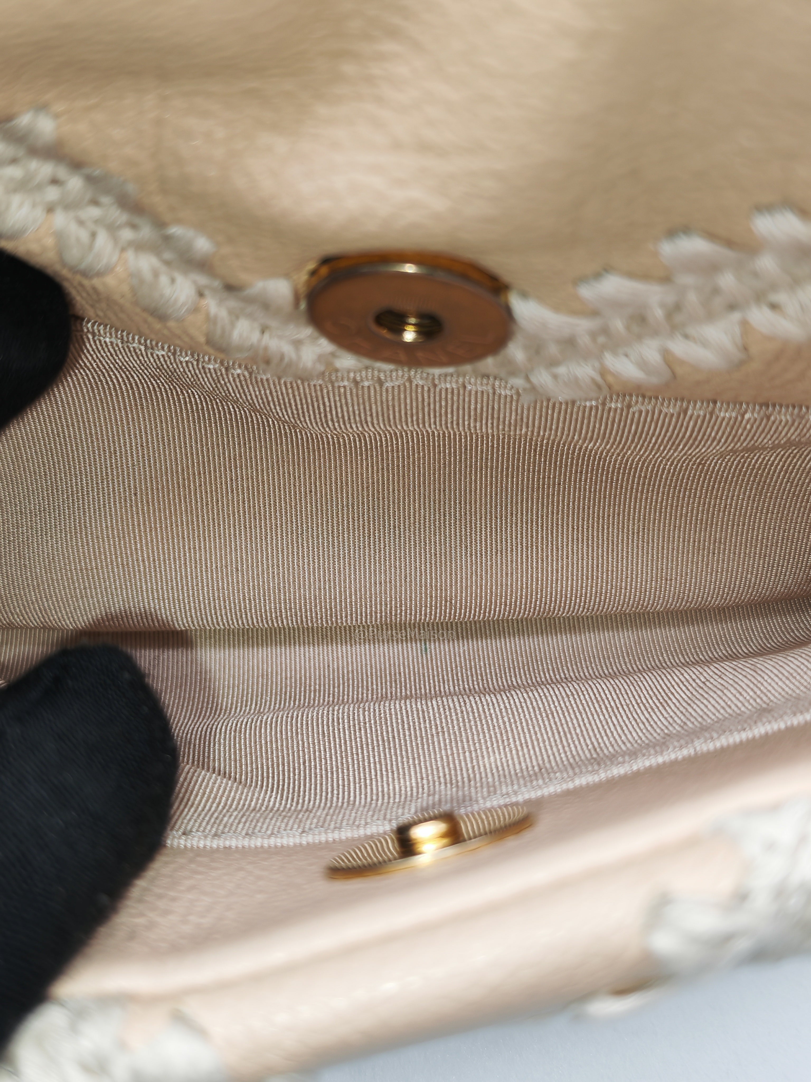 Chanel 19 Flap Bag Medium in Beige Calfskin Leather with Crochet Trim and Mixed Hardware Series 30