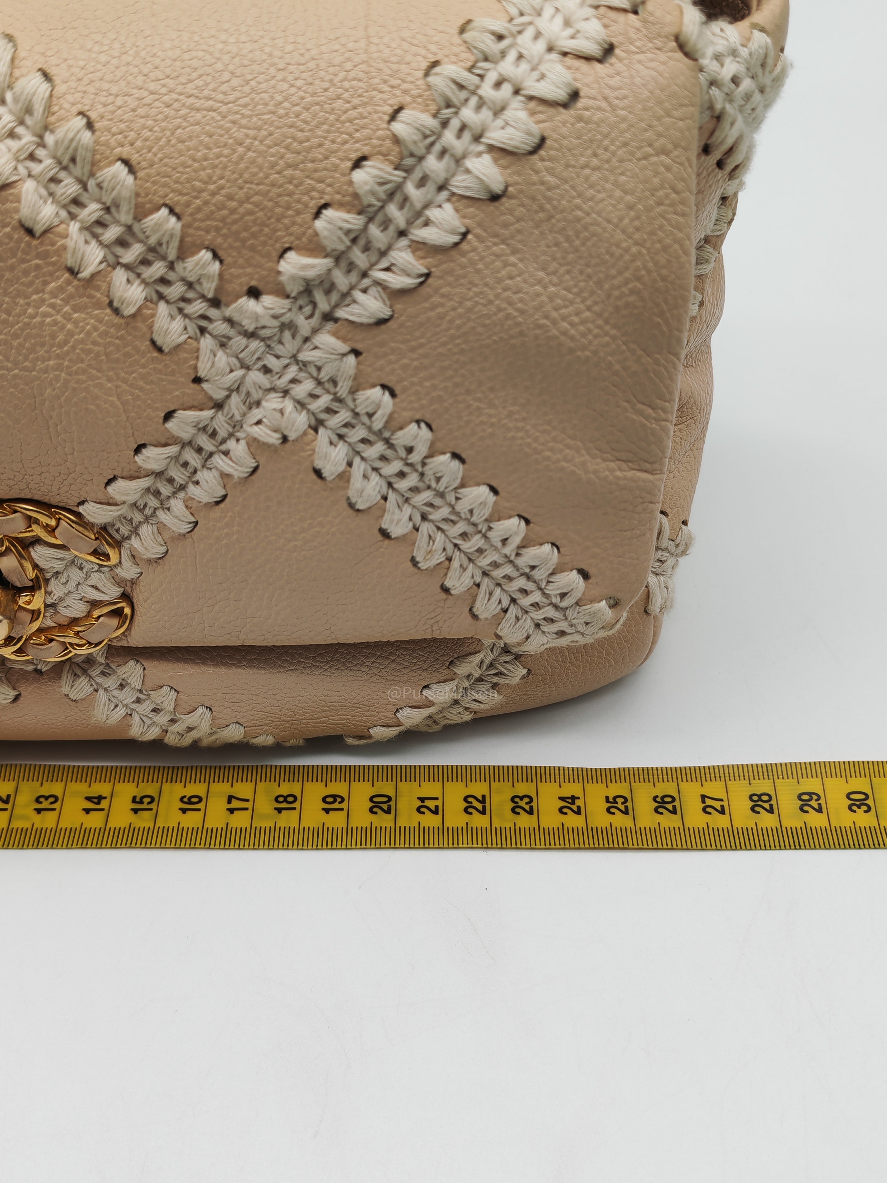 Chanel 19 Flap Bag Medium in Beige Calfskin Leather with Crochet Trim and Mixed Hardware Series 30