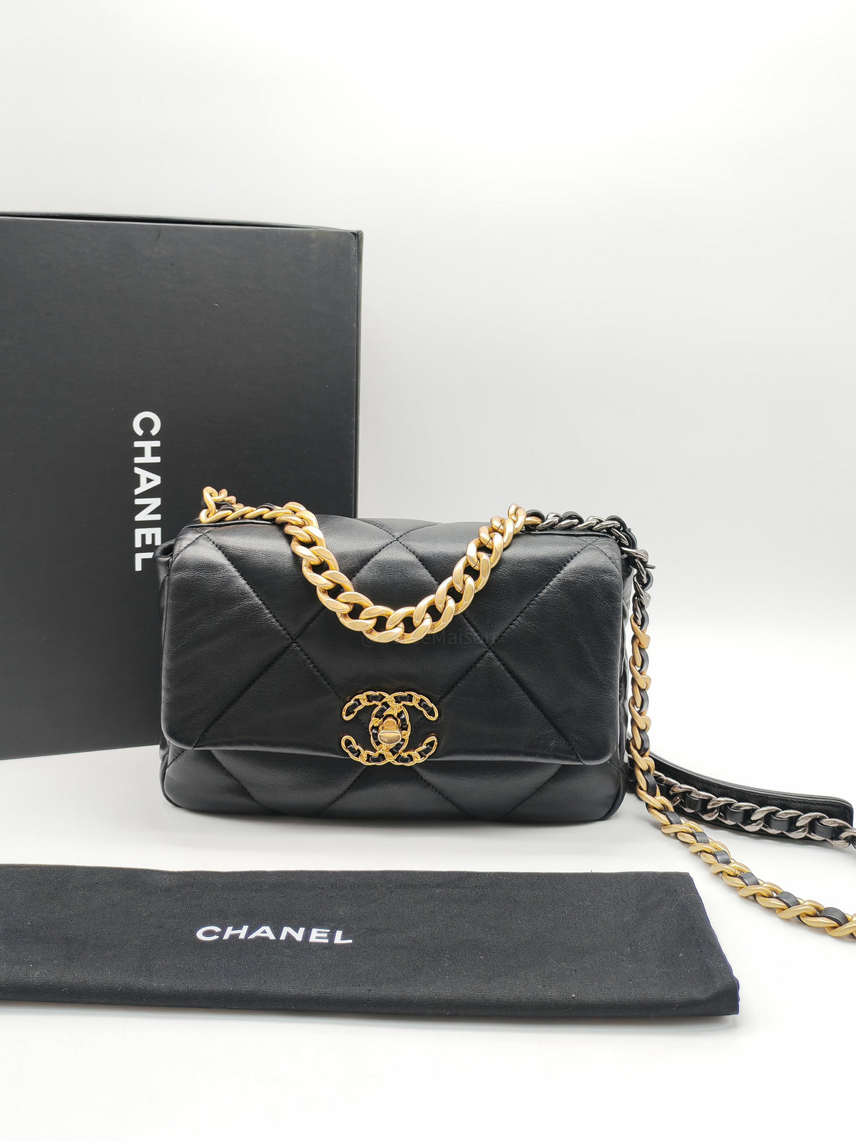 Chanel 19 Small in Black Quilted Lambskin Leather and Mixed Hardware (Microchip)