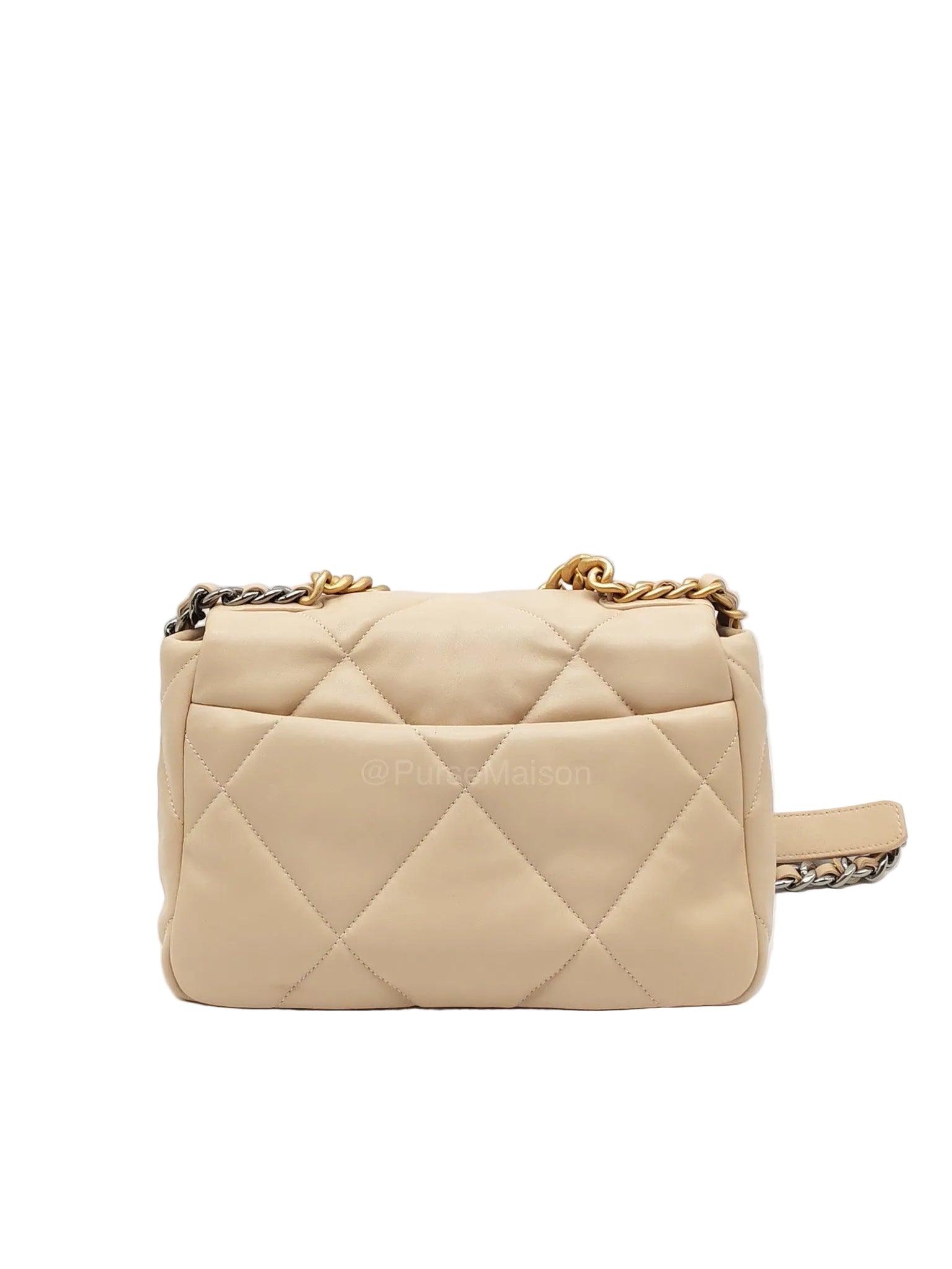 Chanel 19 Flap Bag Small in Beige Quilted Lambskin Leather and Mixed Hardware Microchip