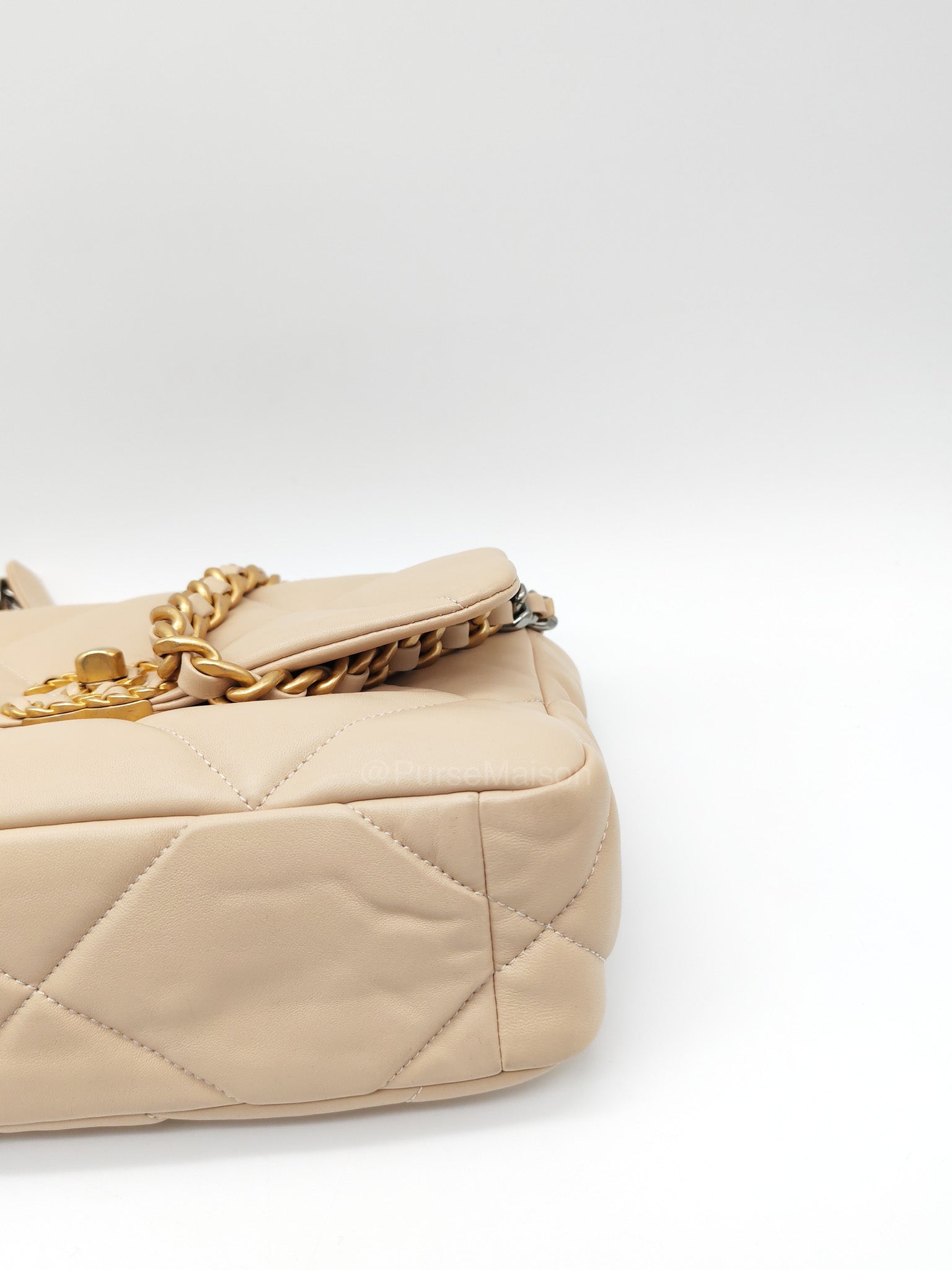 Chanel 19 Flap Bag Small in Beige Quilted Lambskin Leather and Mixed Hardware Microchip
