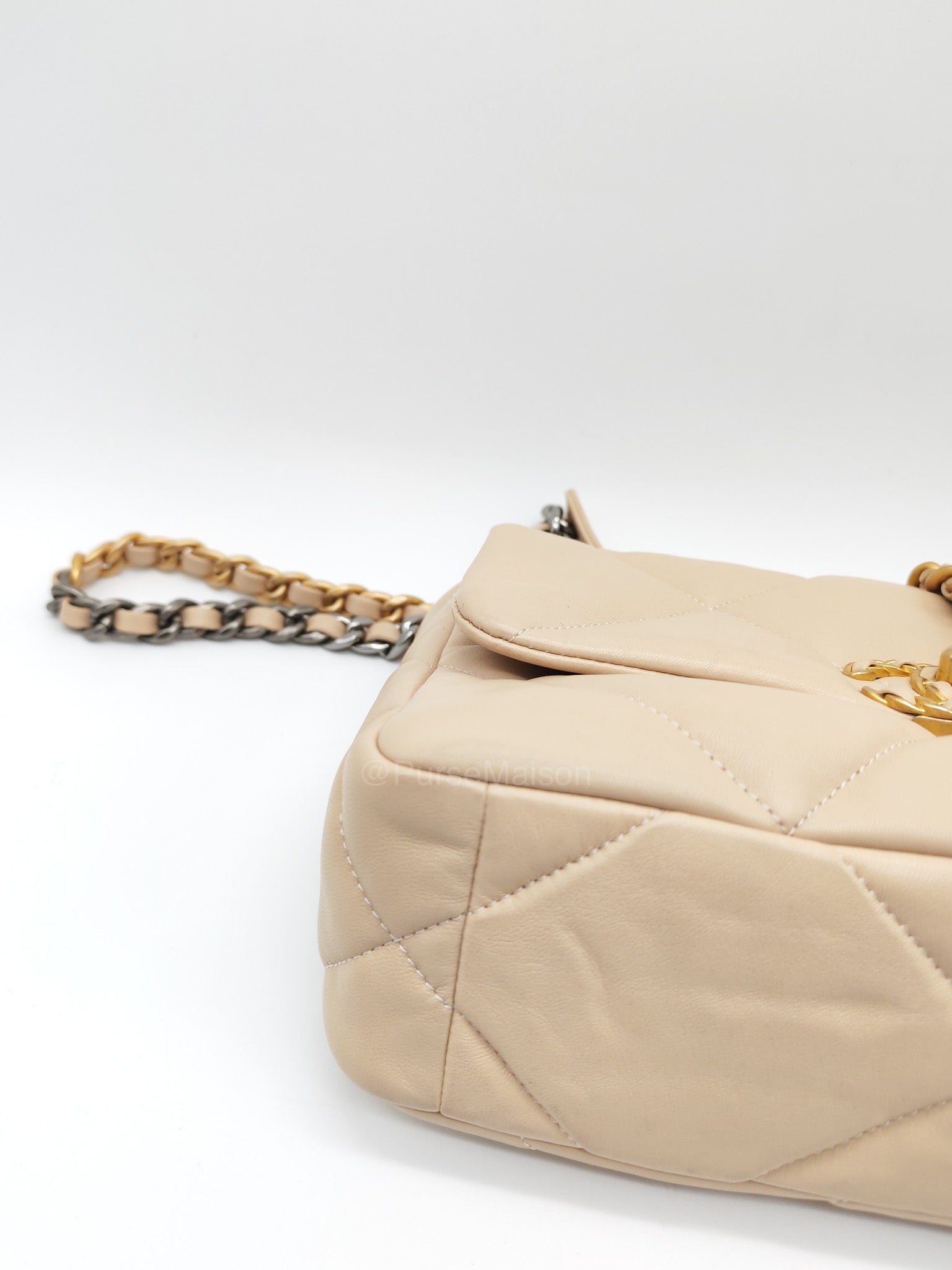 Chanel 19 Flap Bag Small in Beige Quilted Lambskin Leather and Mixed Hardware Microchip