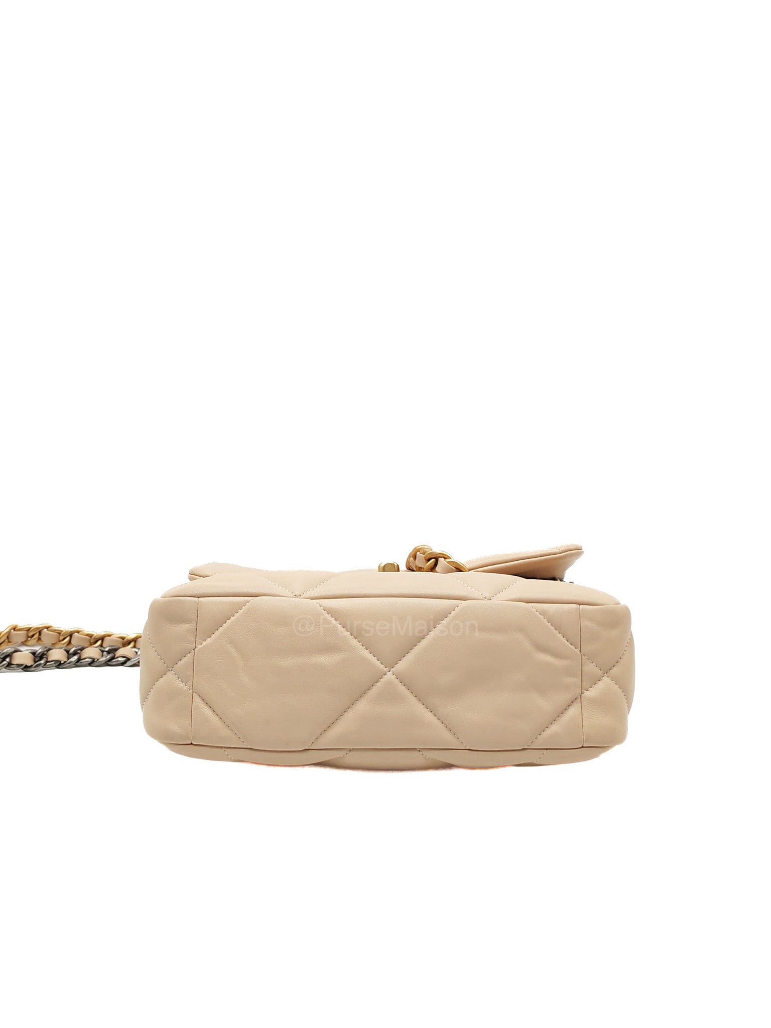 Chanel 19 Flap Bag Small in Beige Quilted Lambskin Leather and Mixed Hardware Microchip