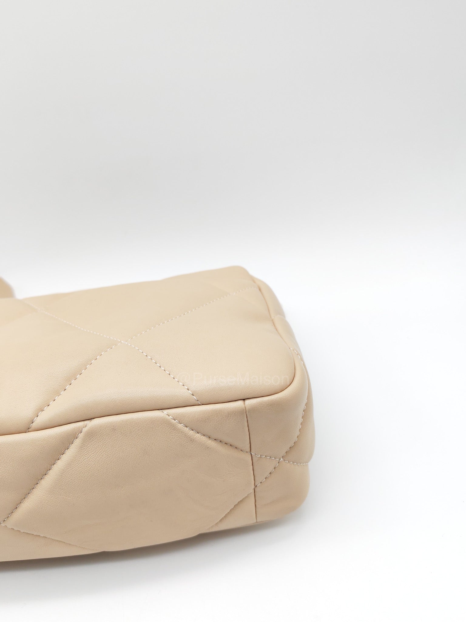 Chanel 19 Flap Bag Small in Beige Quilted Lambskin Leather and Mixed Hardware Microchip